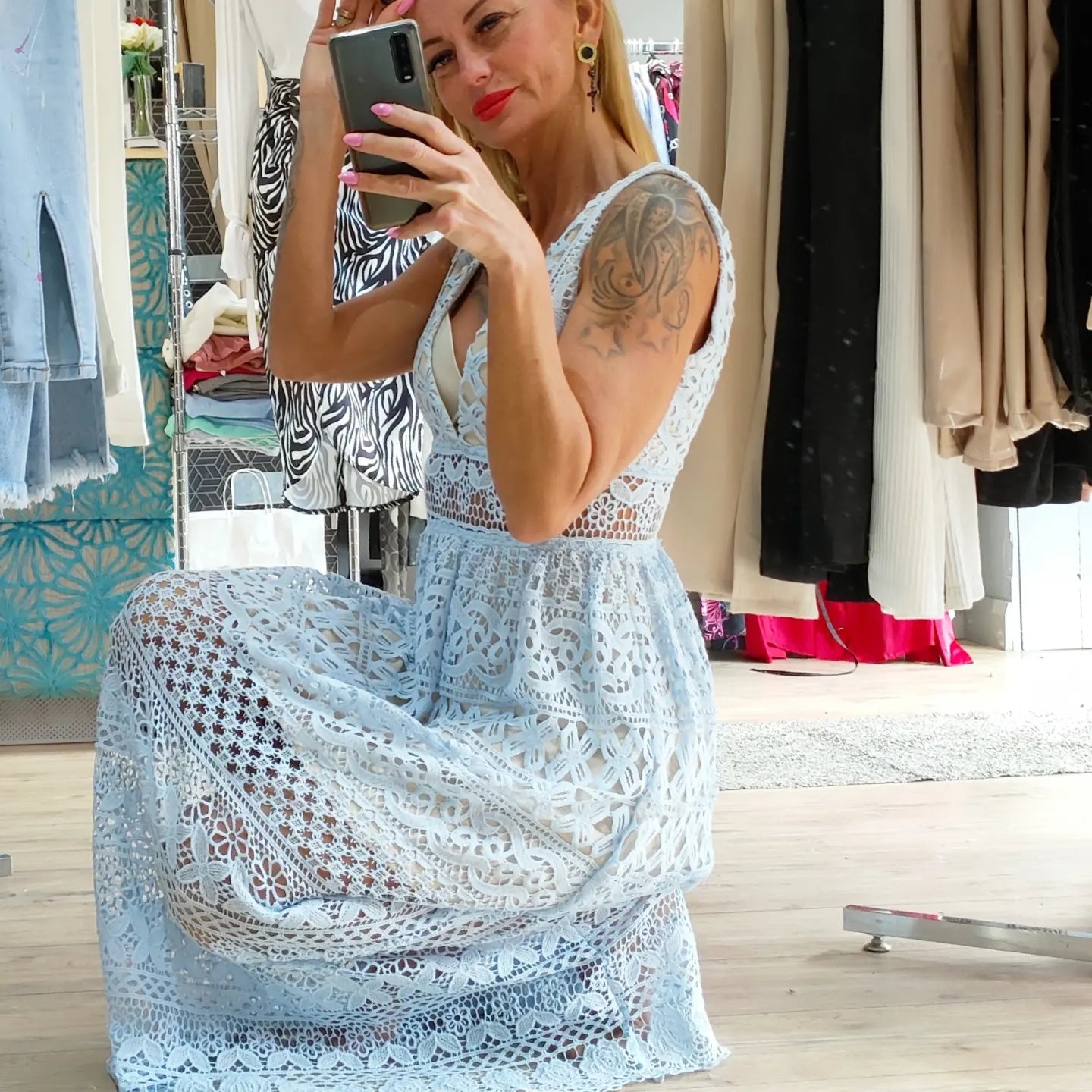 Blue Lace Long Dress