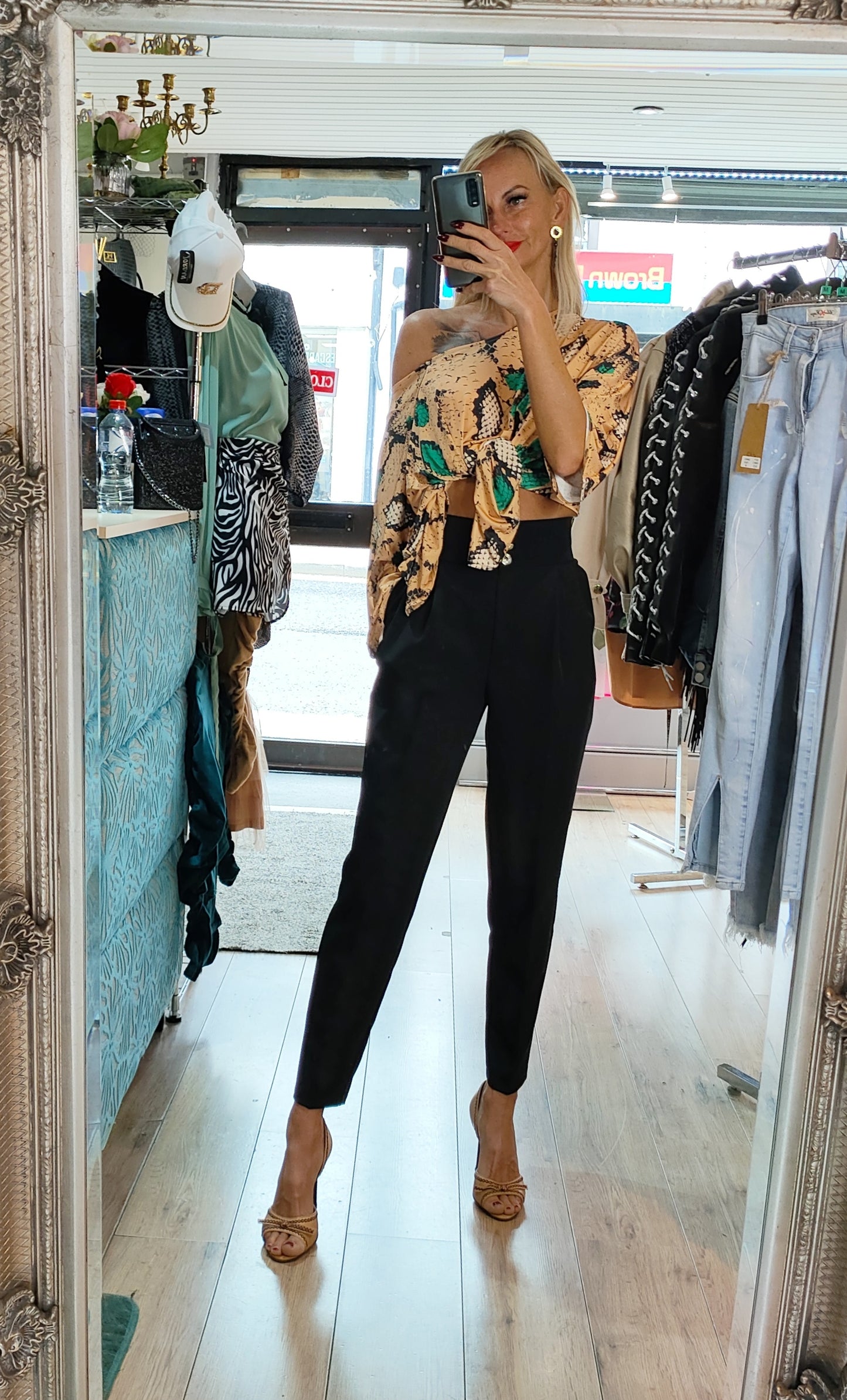 High Waisted Classic Trousers- Black, Pink