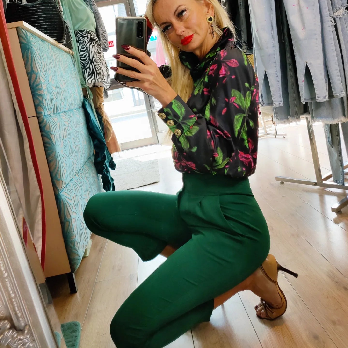 Classic Trousers From Italy - Green , Black