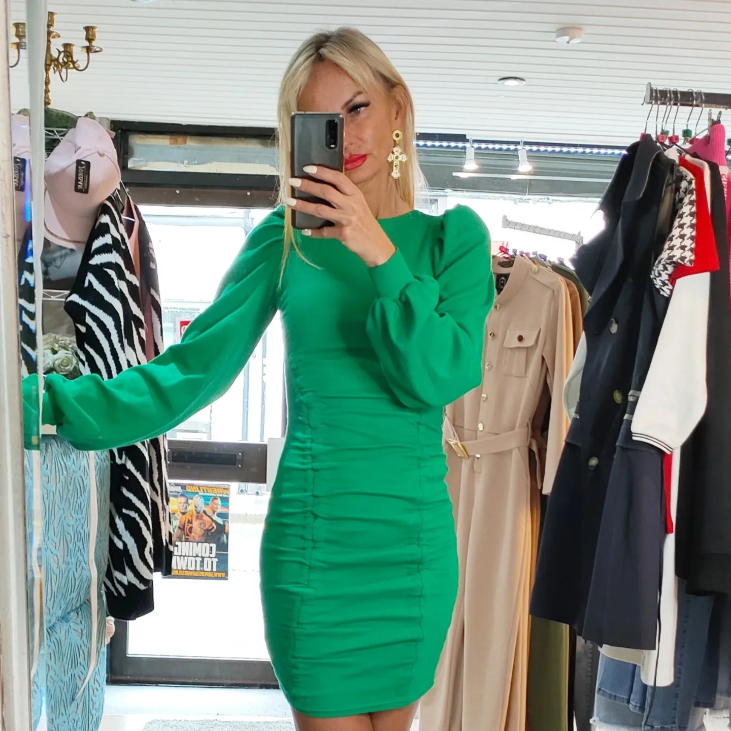 Cotton Mini Dress- Black , Green