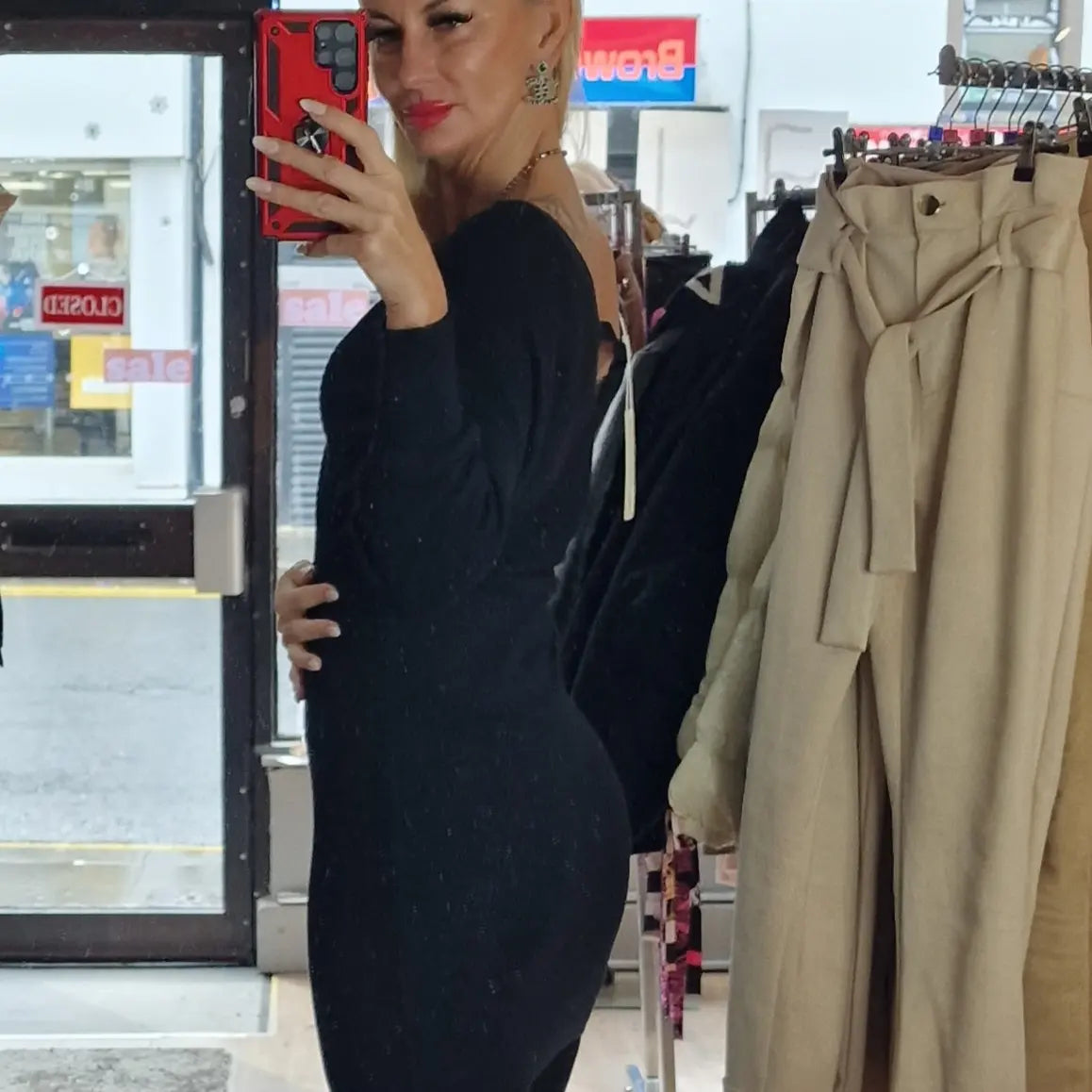 Sweater Dresses in Red, Beige, Green, Black