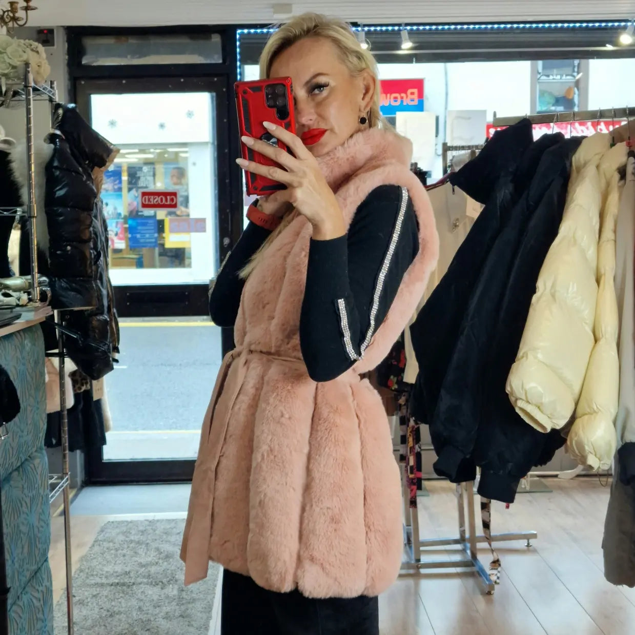 Pink Fur Sleeveless Jacket