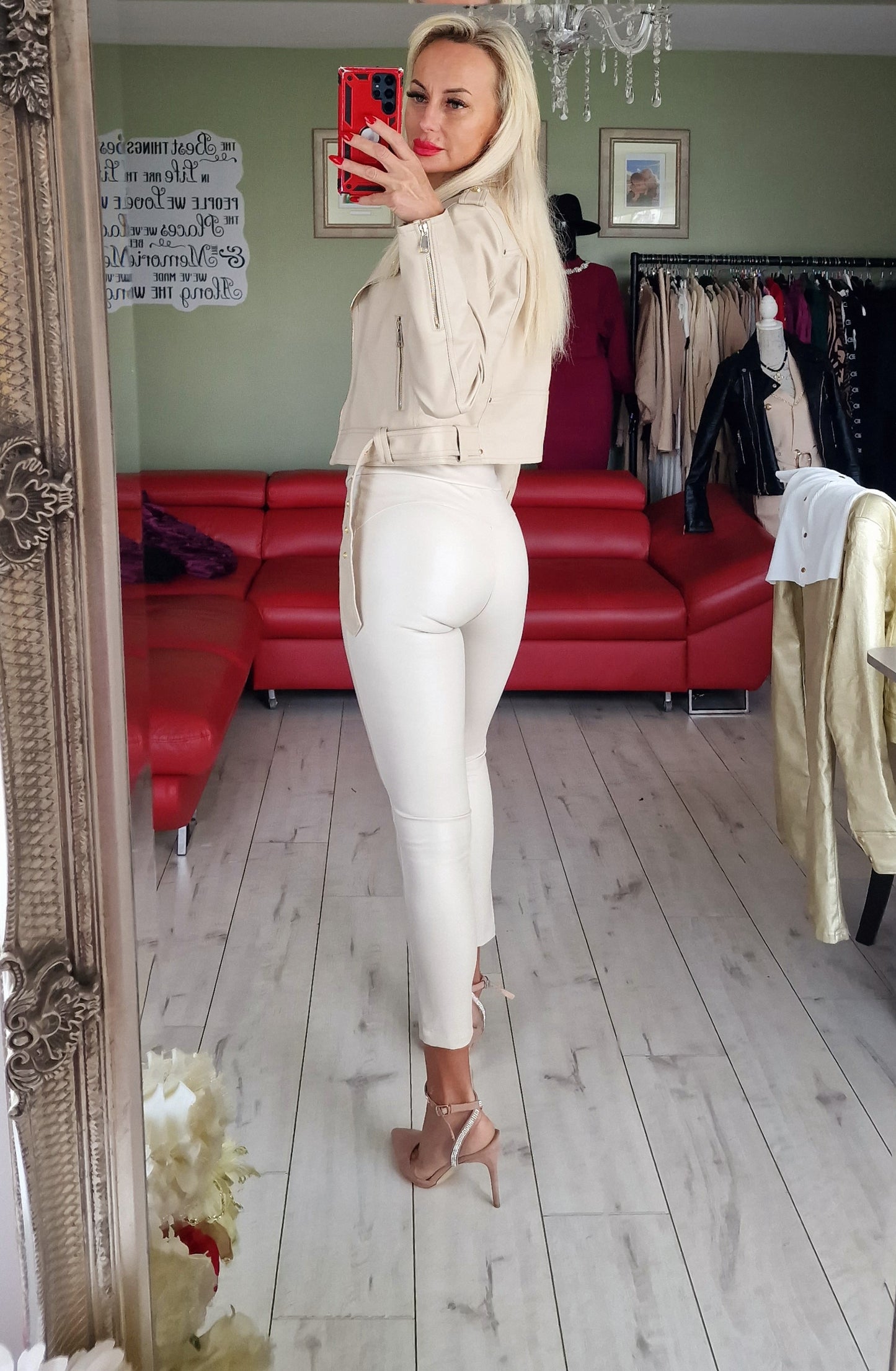 Ecru Eco Leather Leggins