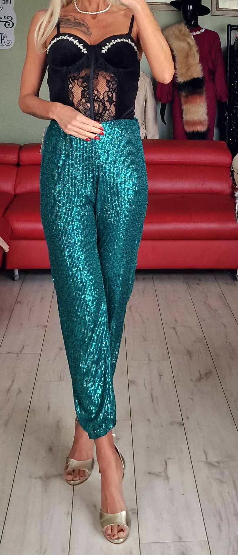 Green Sequin Trousers