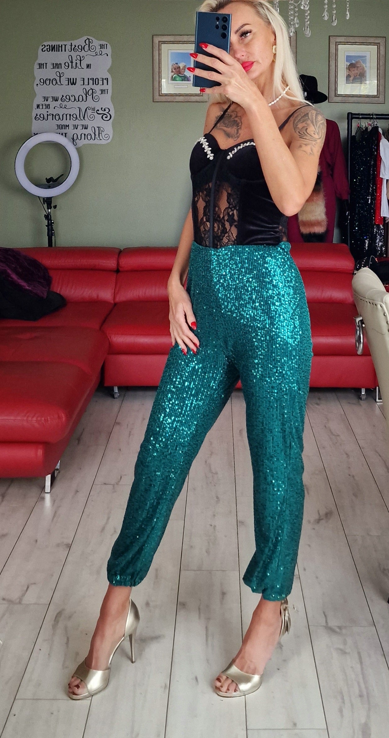 Green Sequin Trousers