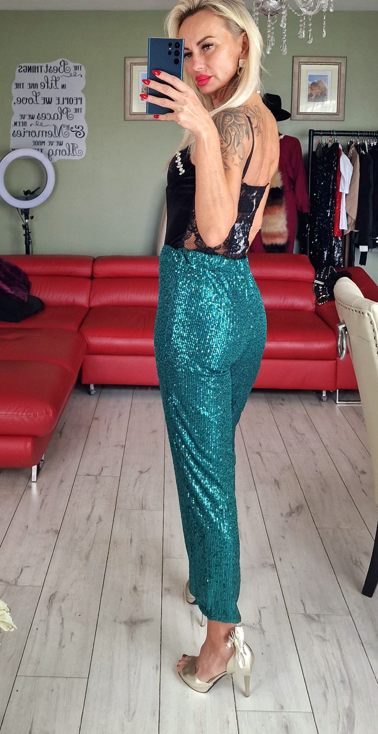 Green Sequin Trousers