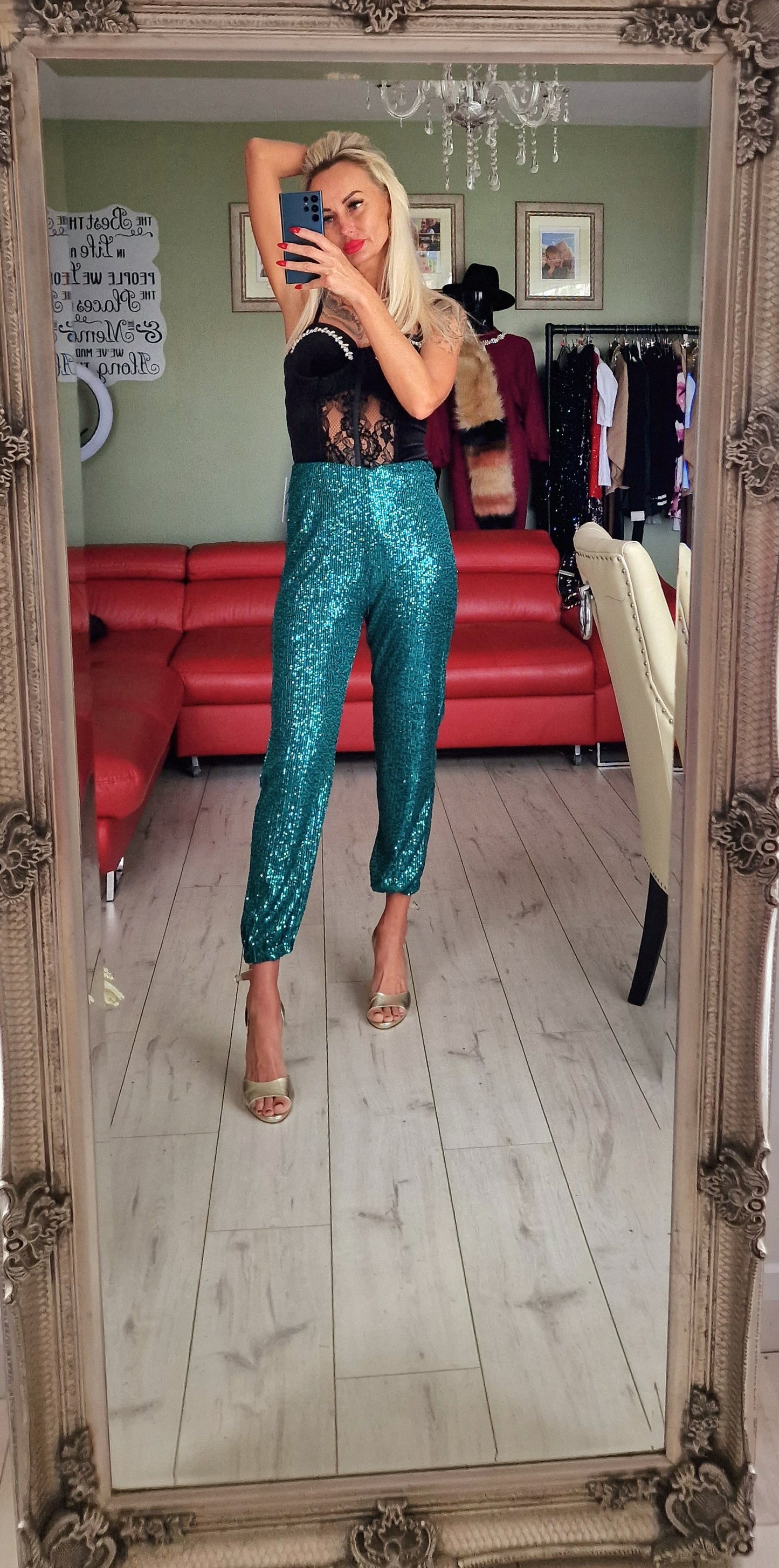 Green Sequin Trousers