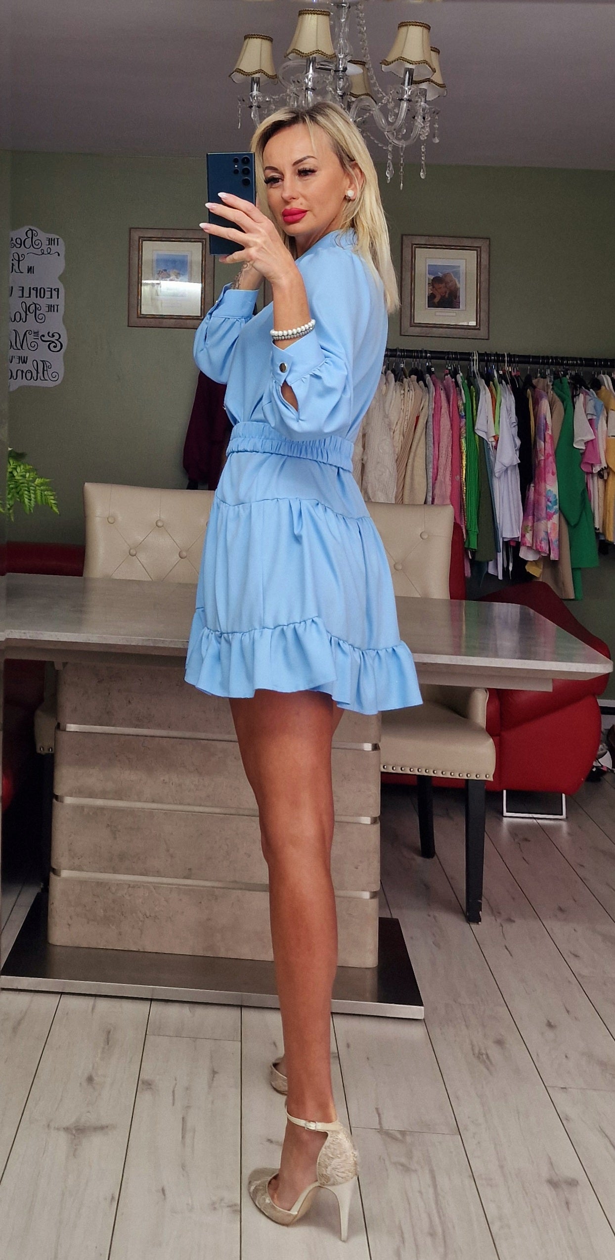 Blue Beautiful Mini Dress With Belt