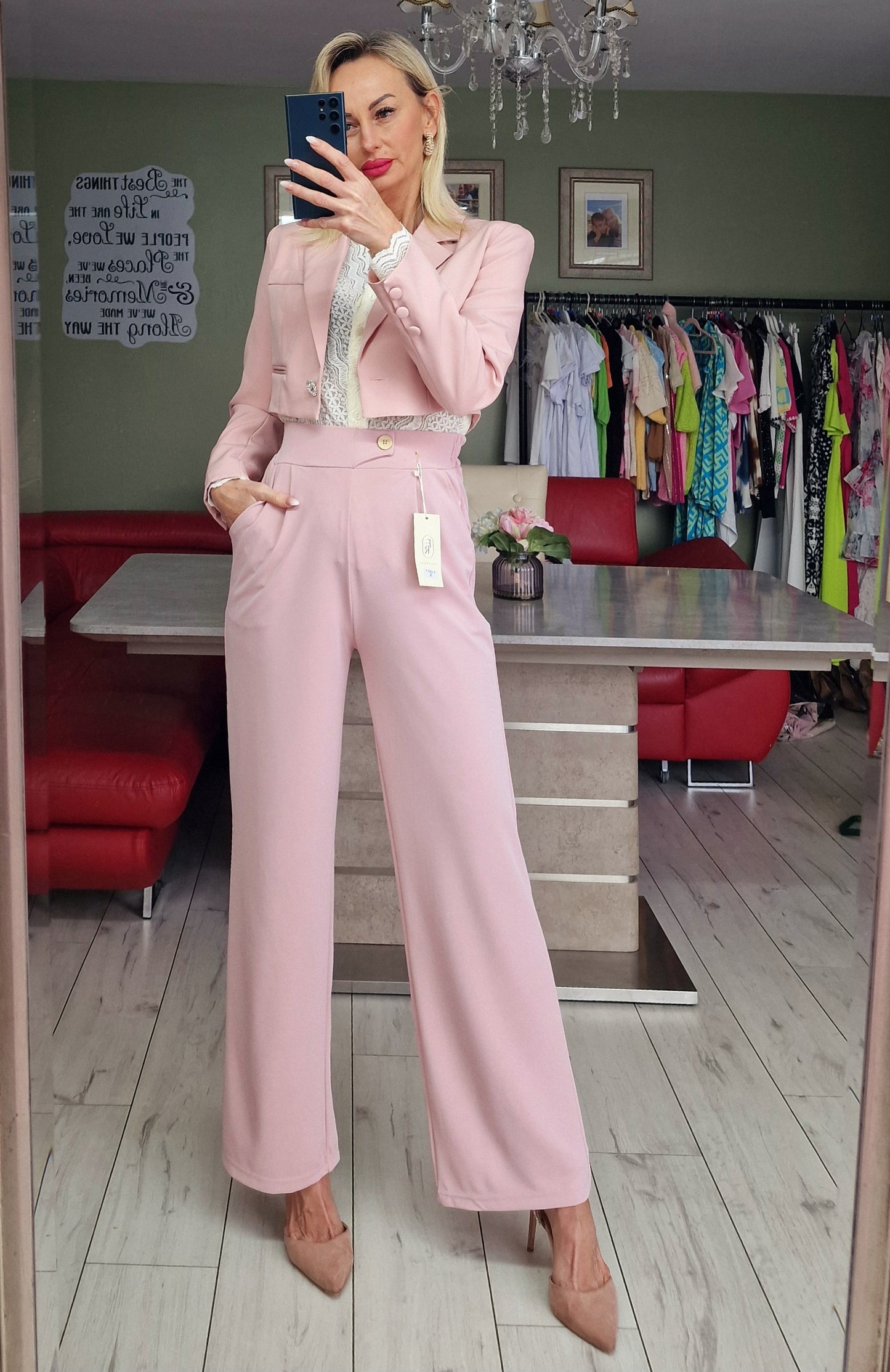 Blush Pink Suit With Crystal Button