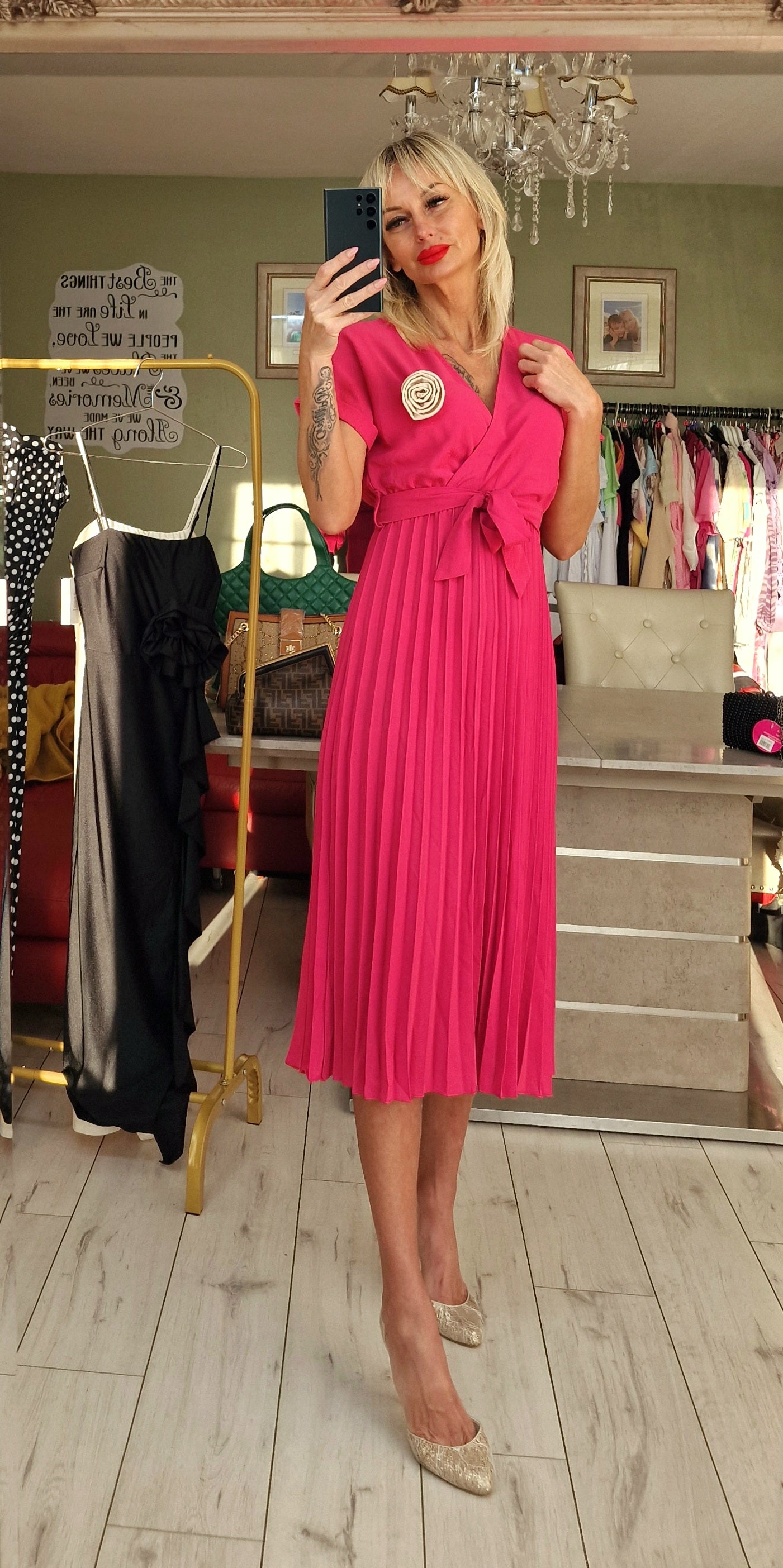 Pink Elegant Midi Dress