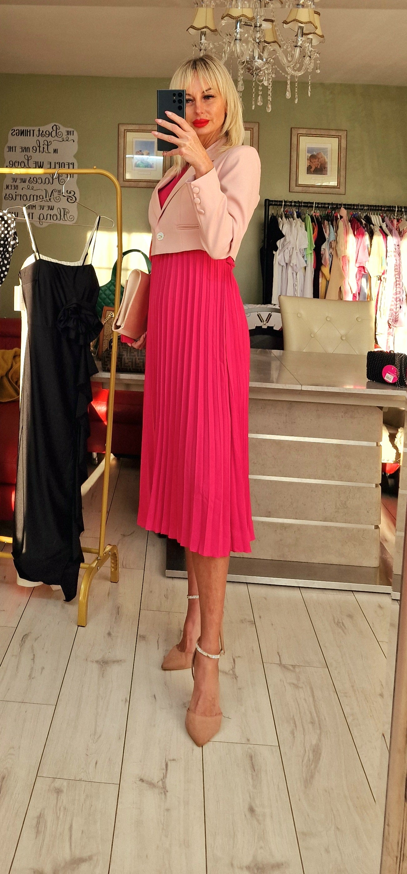 Pink Elegant Midi Dress