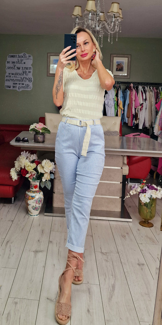 Blue Strapped Belted Trousers