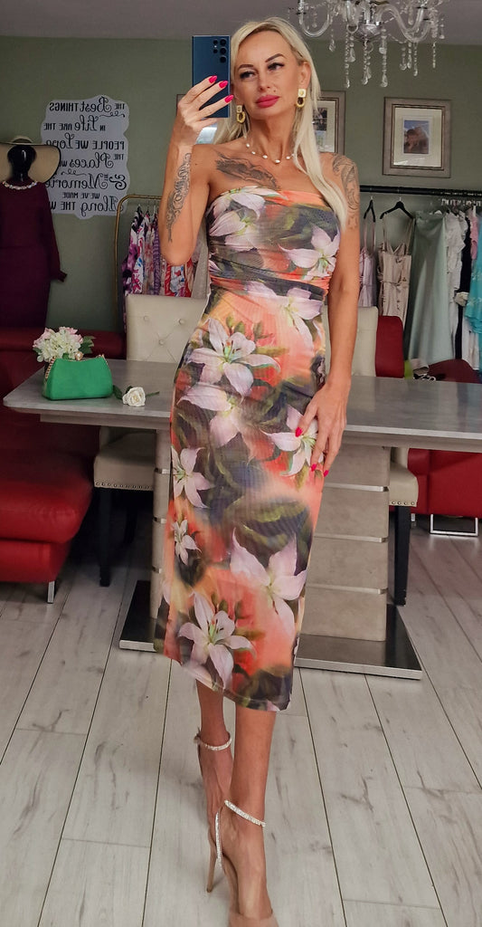 Floral Side Draped Midi Dress