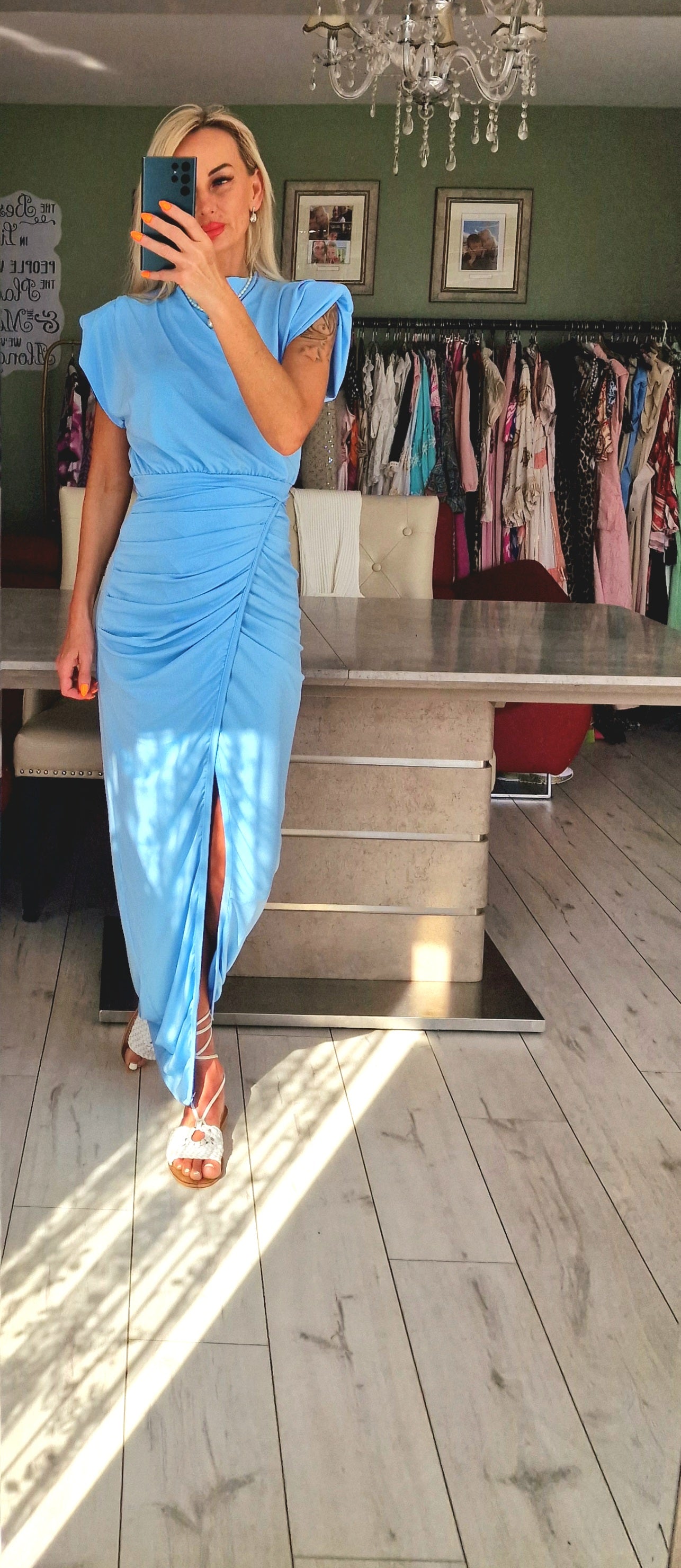 Baby Blue Long Dress With Ling Split