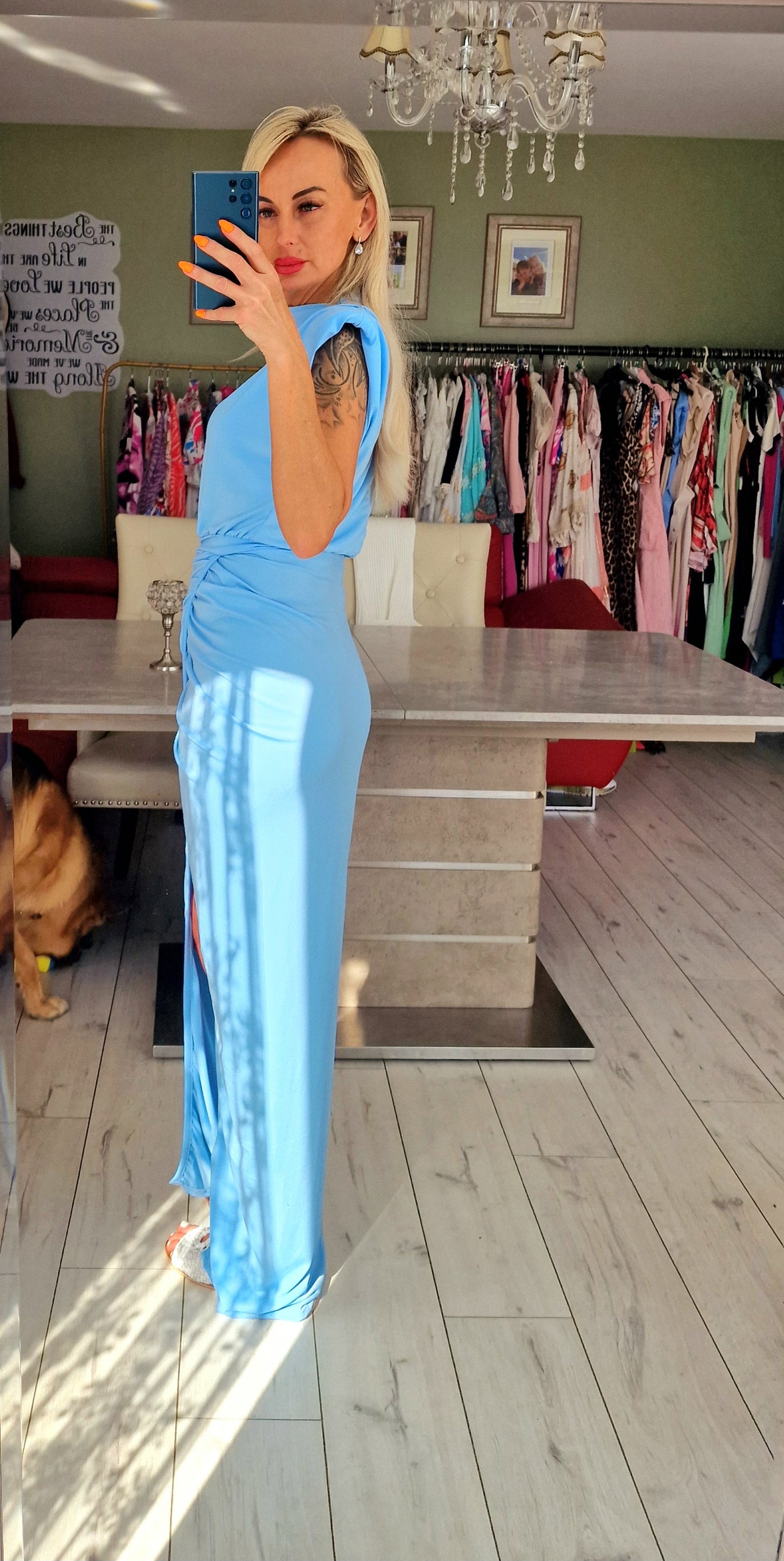 Baby Blue Long Dress With Ling Split