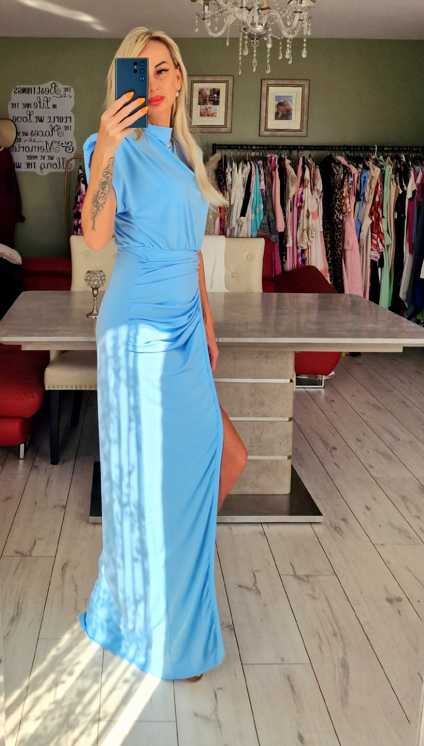 Baby Blue Long Dress With Ling Split