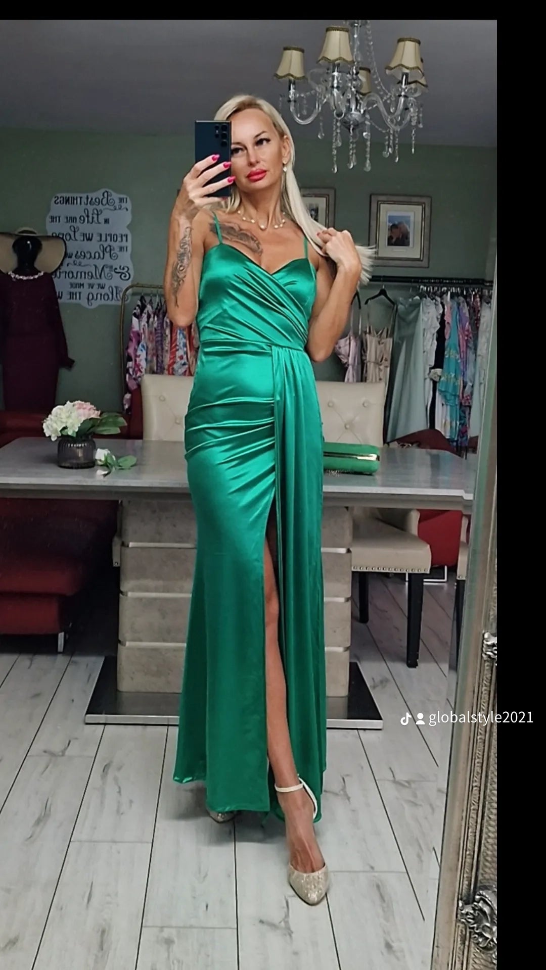 Green Satin Long Occasion Dress