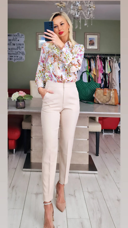 Beige Elegant Trousers