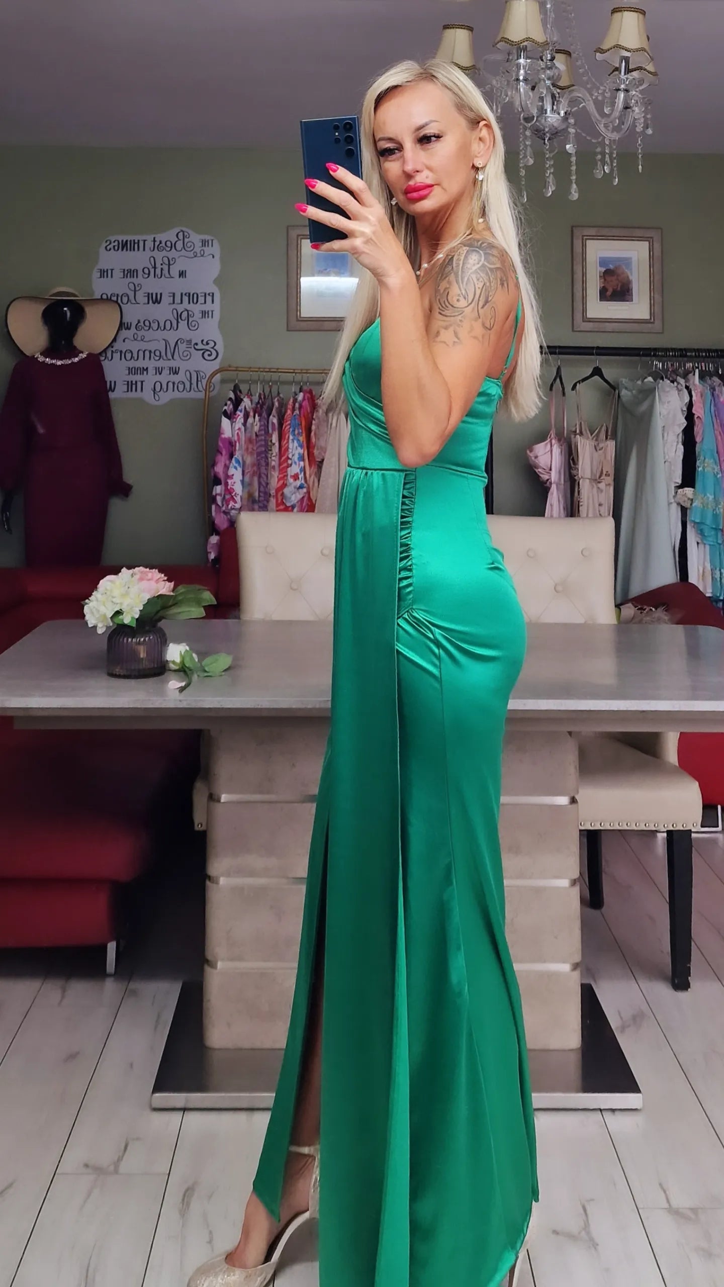 Green Satin Long Occasion Dress