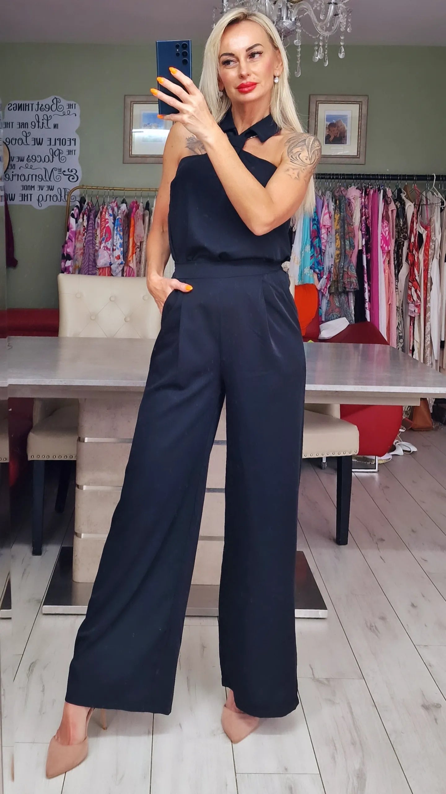 Black Set Off Trousers ad Top