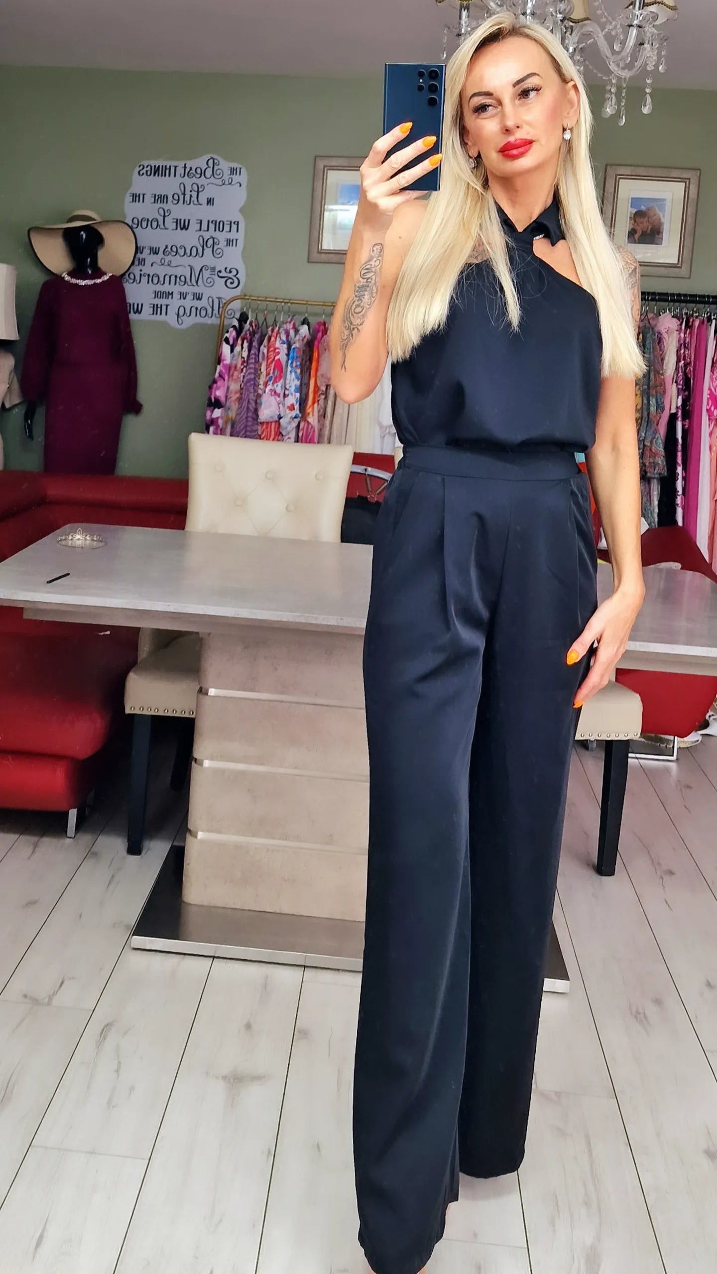 Black Set Off Trousers ad Top