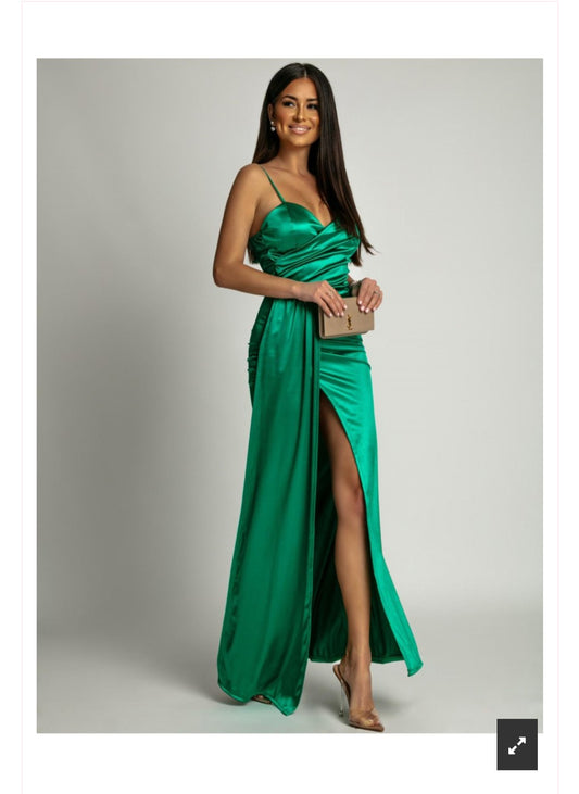 Green Satin Long Occasion Dress