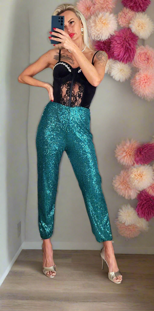 Green Sequin Trousers