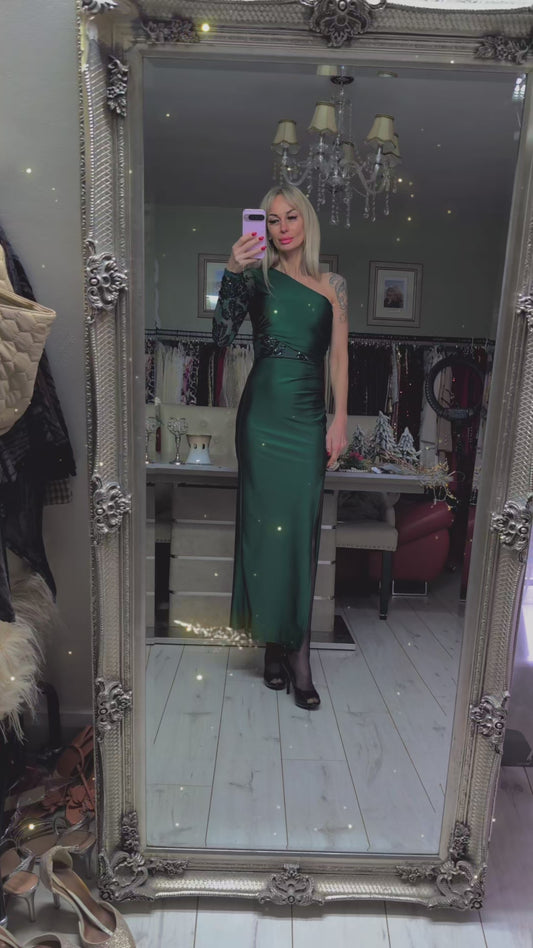 Green And Navy Long Evening Dress