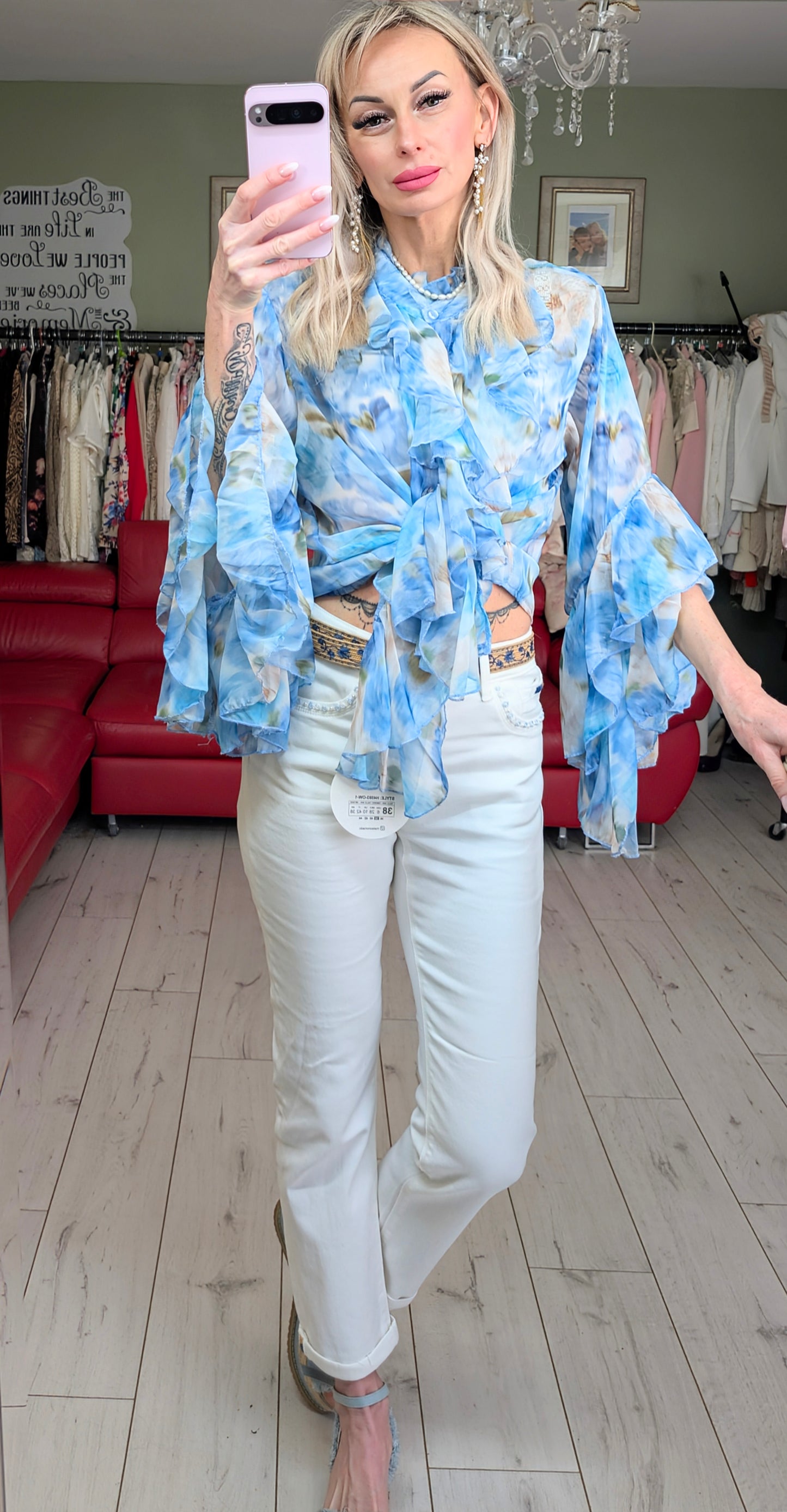 White Off Denim Trousers With Belt