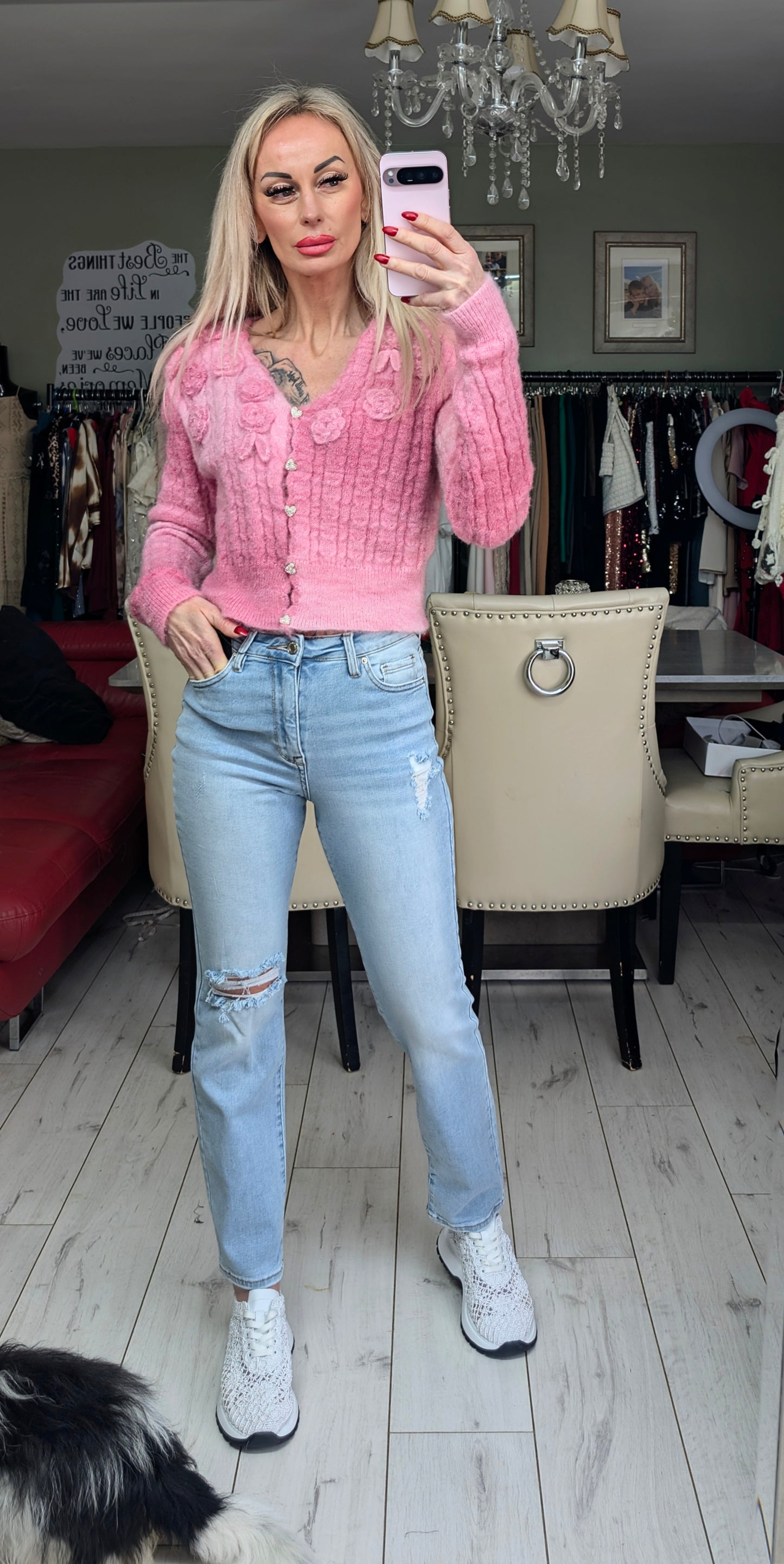 Stunning Ombre Cardigan With 3D Roses And Heart Buttons