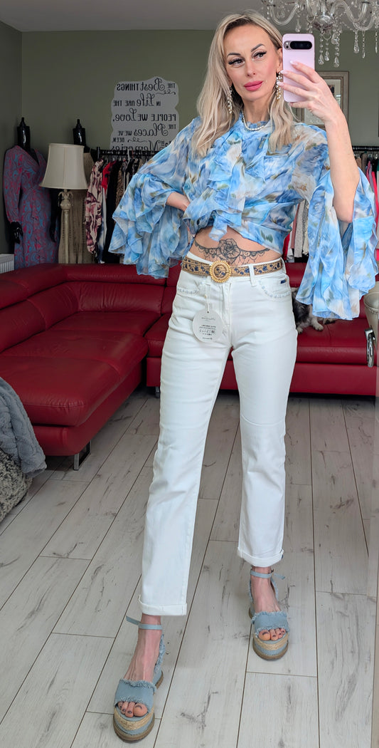 White Off Denim Trousers With Belt