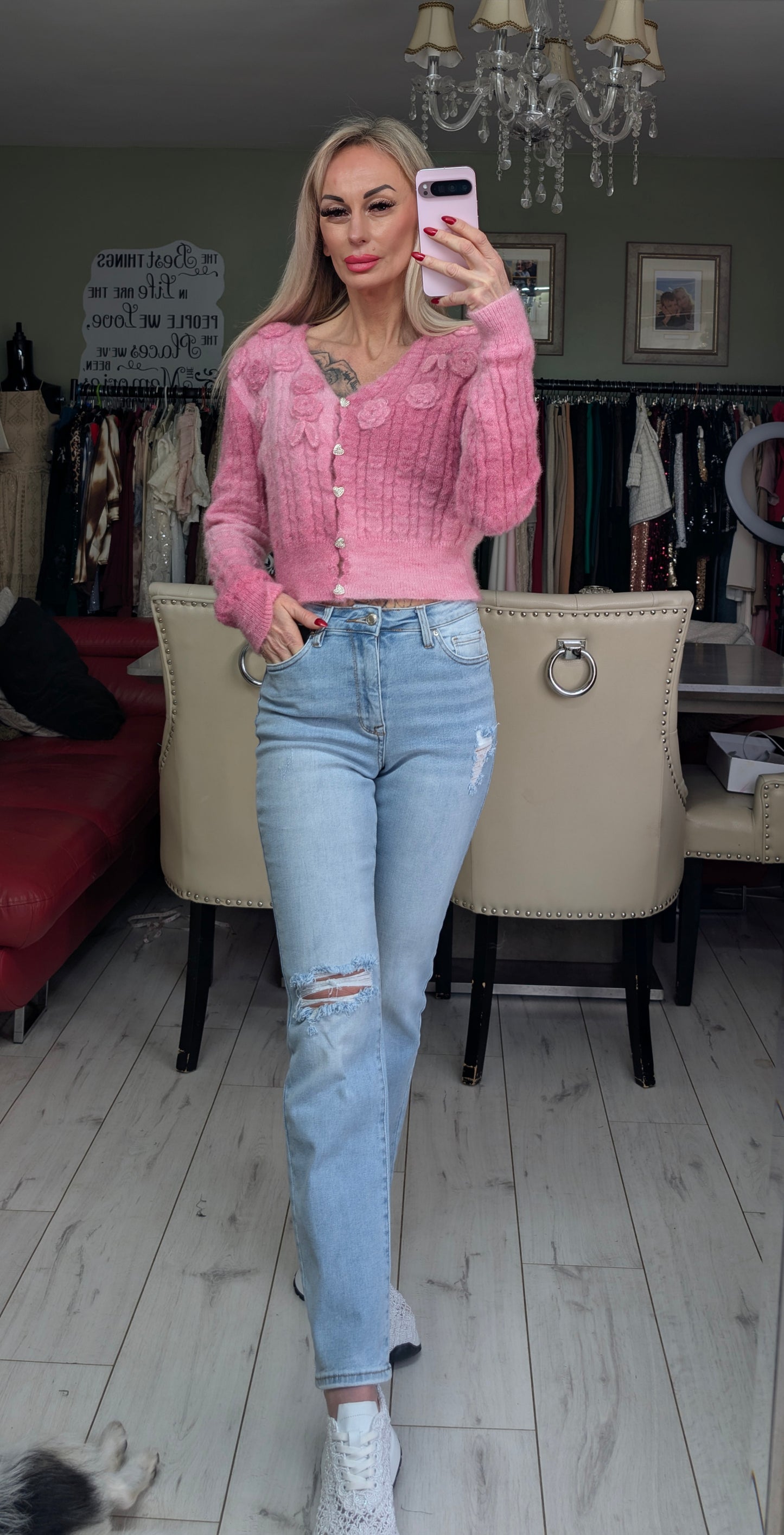 Stunning Ombre Cardigan With 3D Roses And Heart Buttons