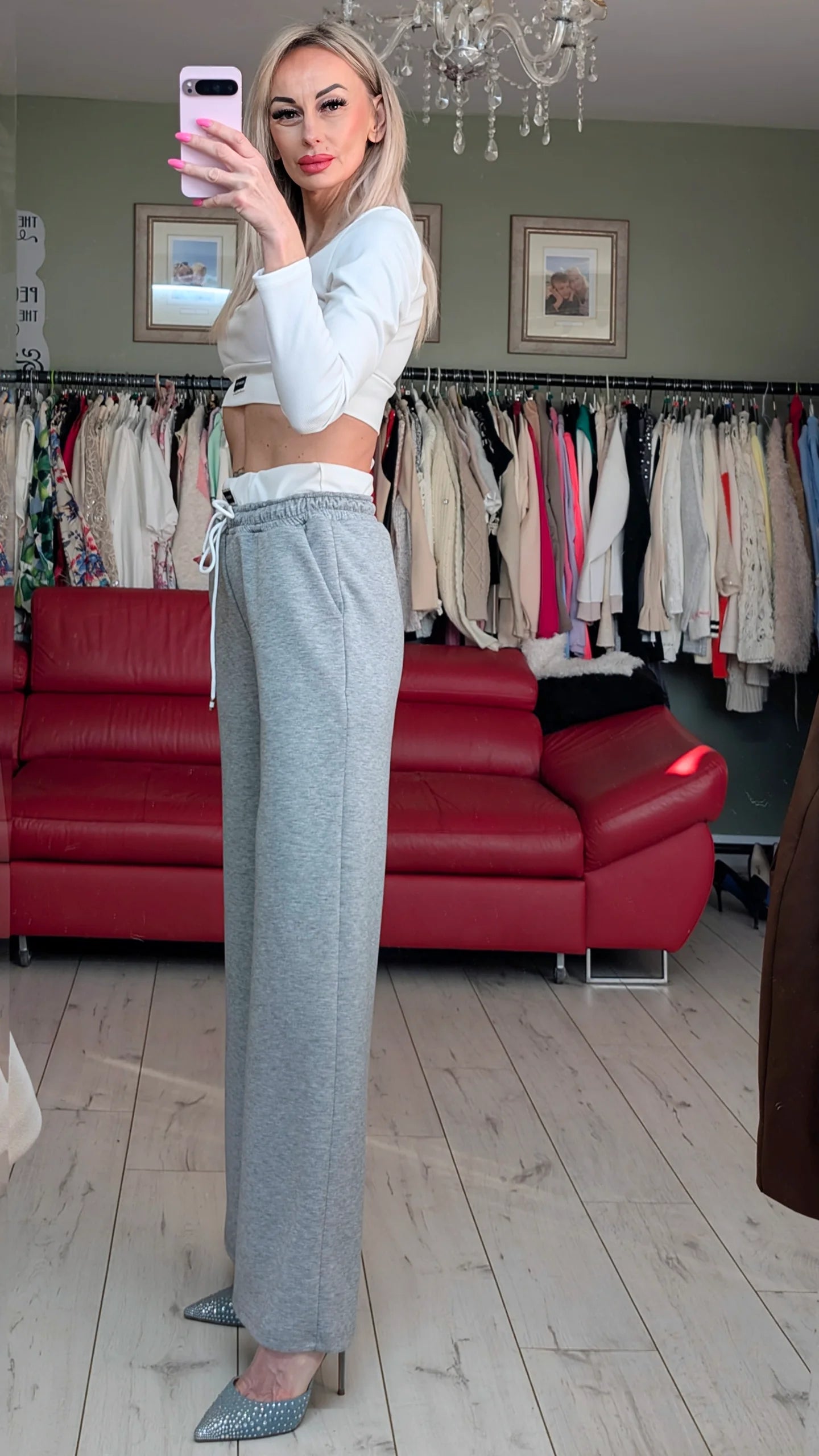 Set Of Trousers And Top In Grey And White