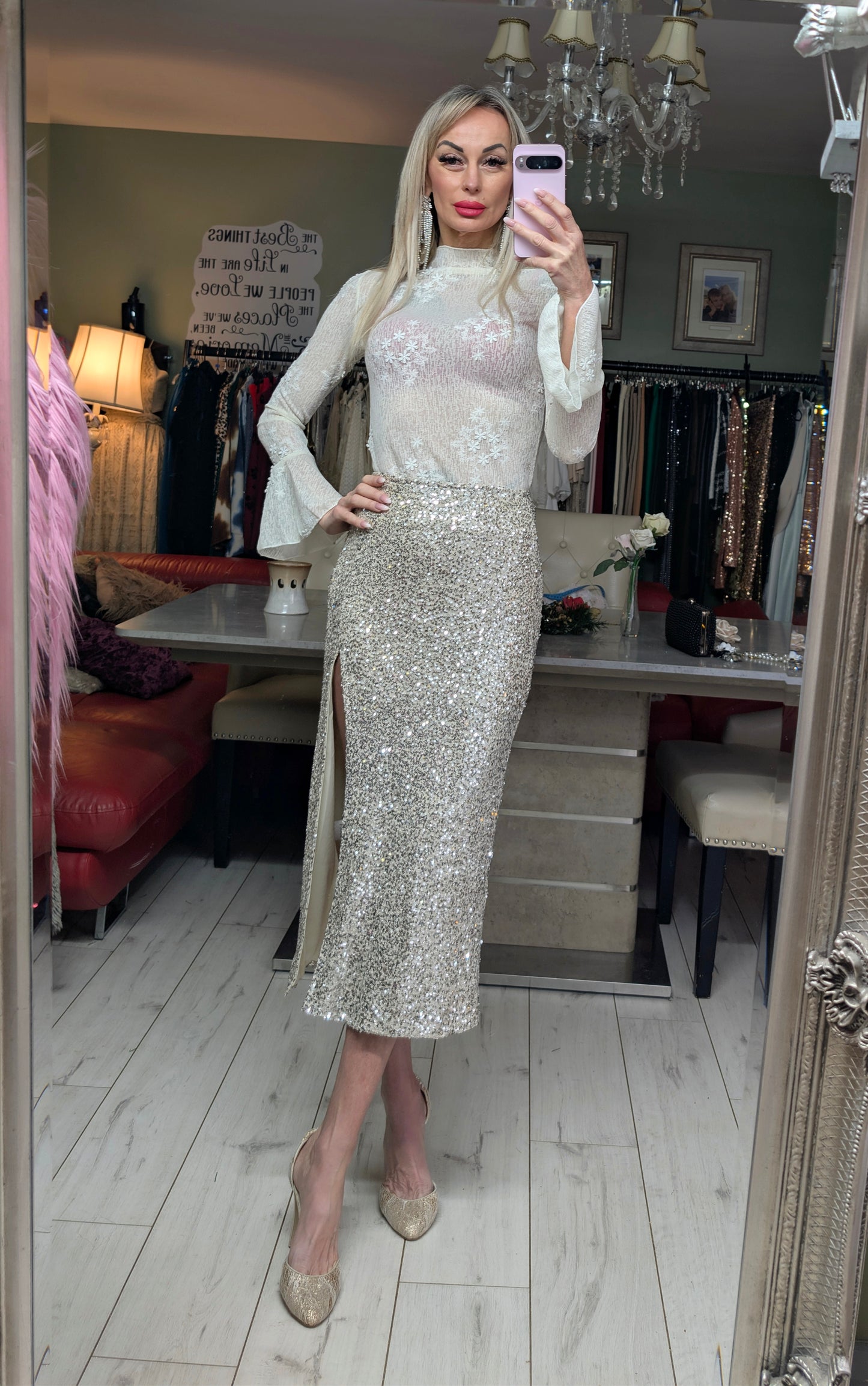 Sequin Skirt With Split