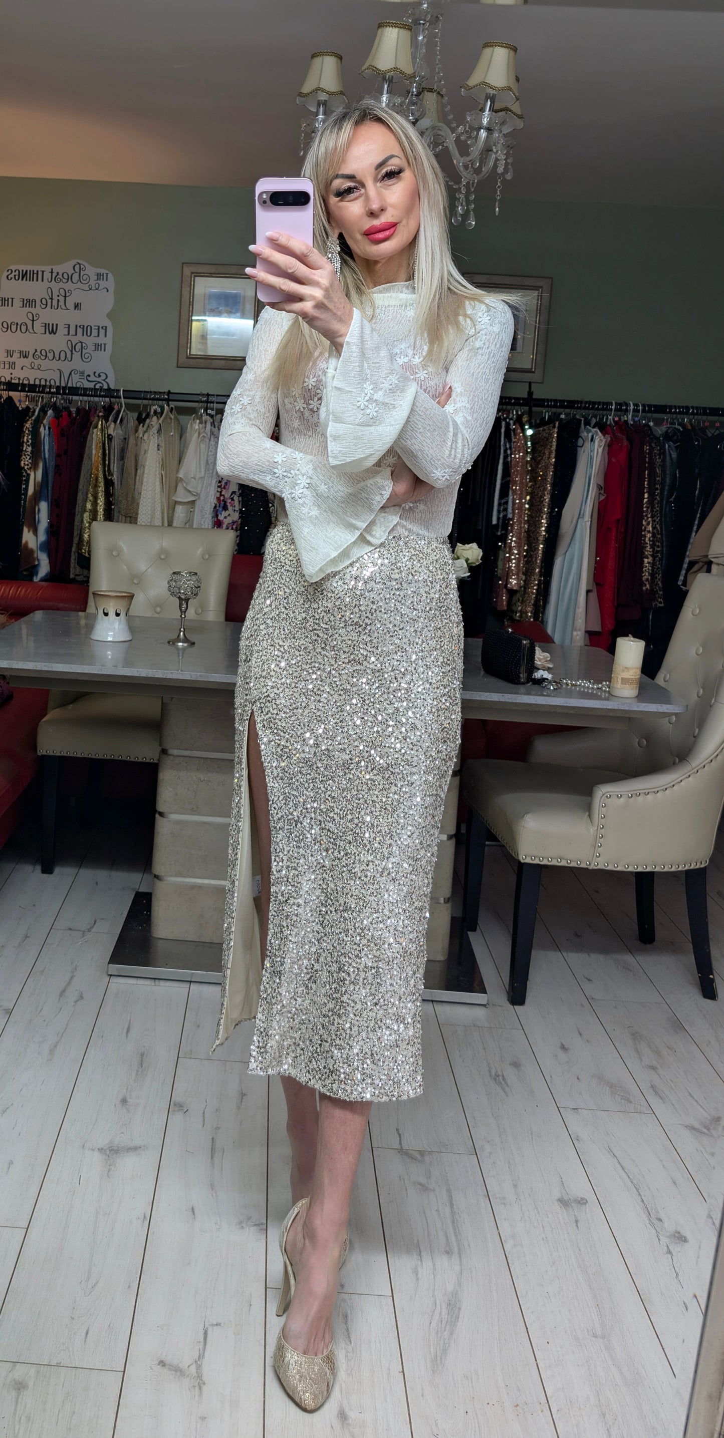 Sequin Skirt With Split