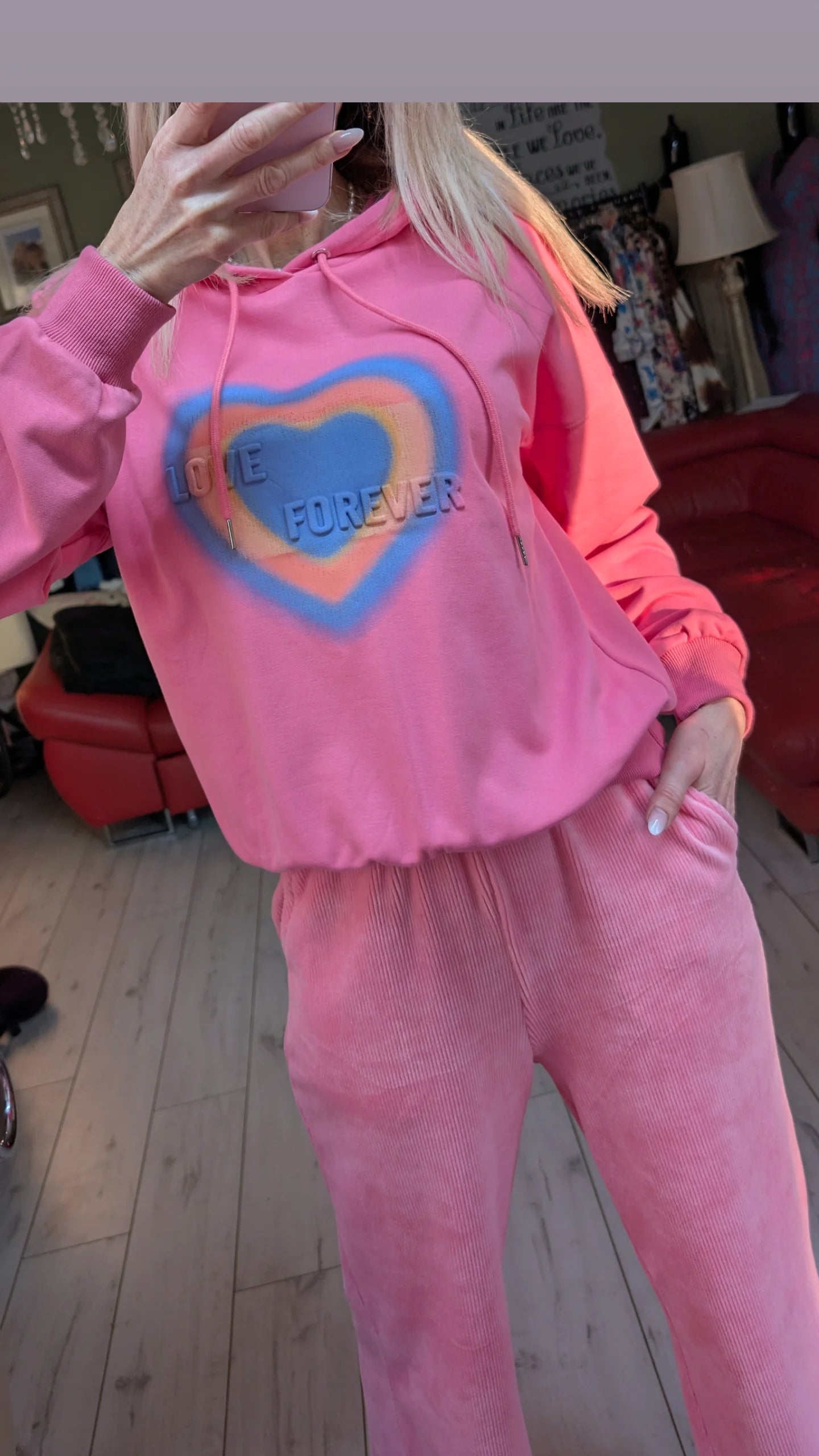 Pink Hoodie With Heart - Love Forever