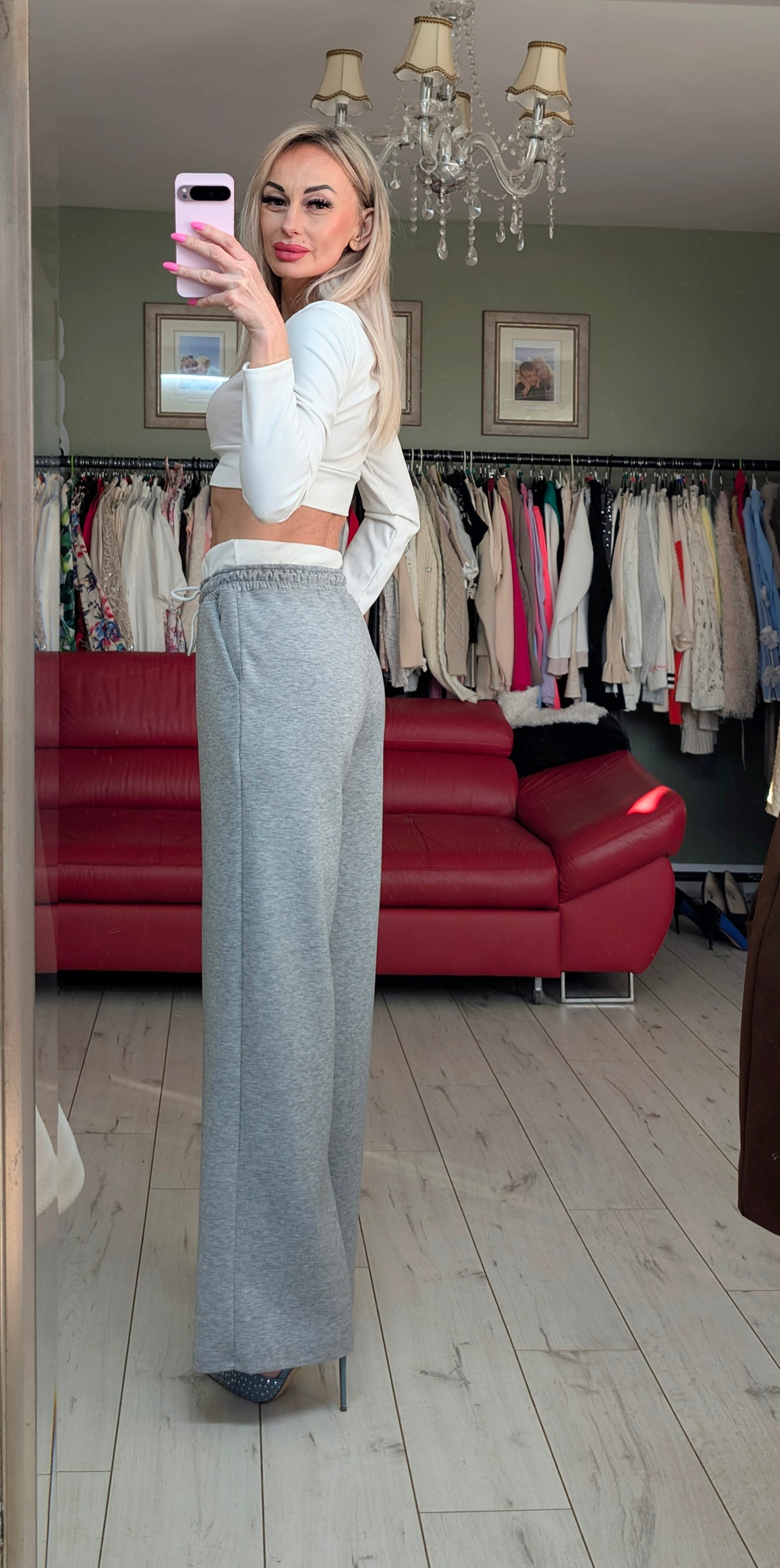 Set Of Trousers And Top In Grey And White