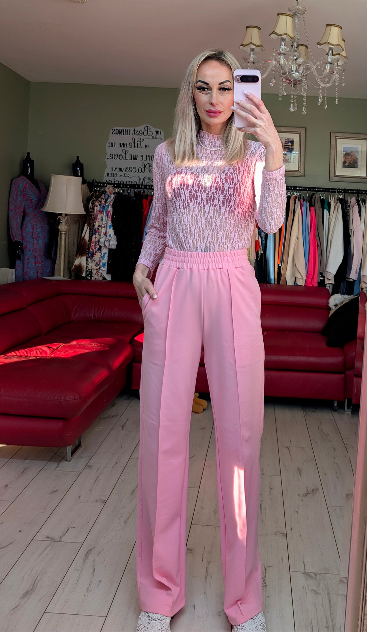 High Neck Baby Pink Lace Top
