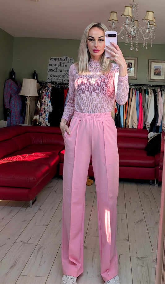 High Neck Baby Pink Lace Top