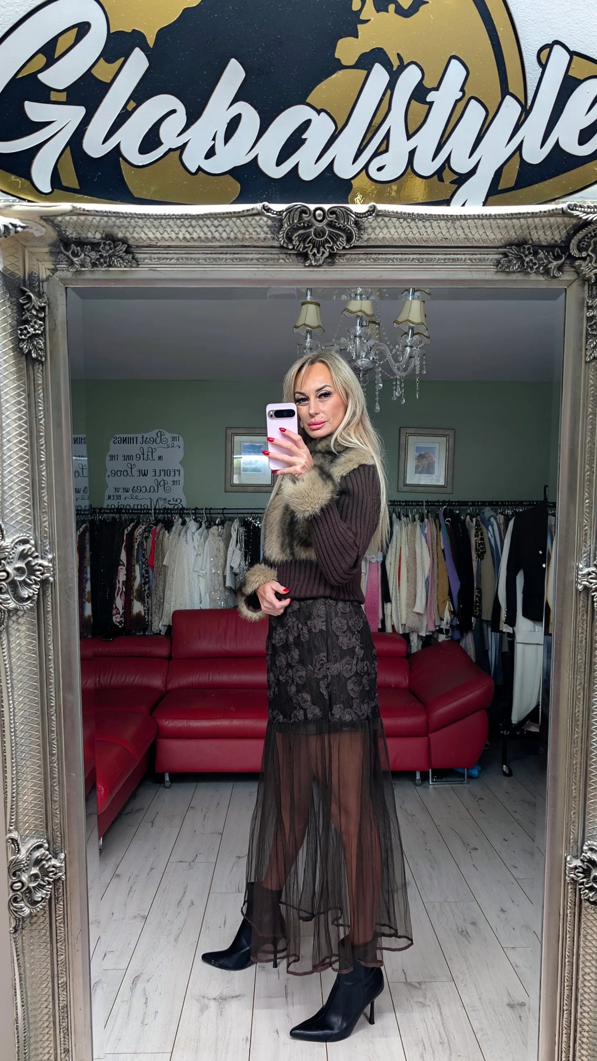 Brown Faux Fur Knitted Zip Jacket