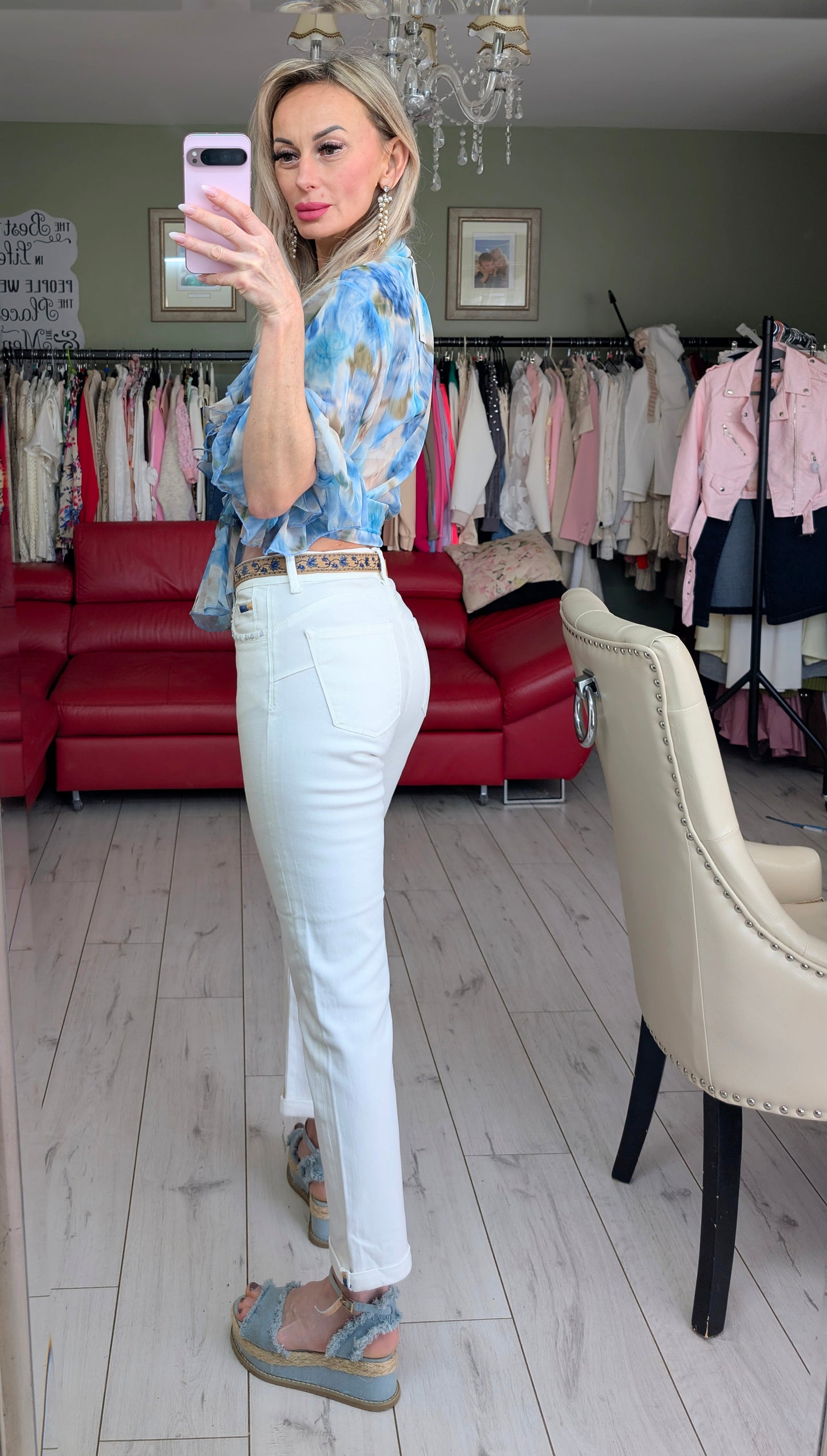 White Off Denim Trousers With Belt