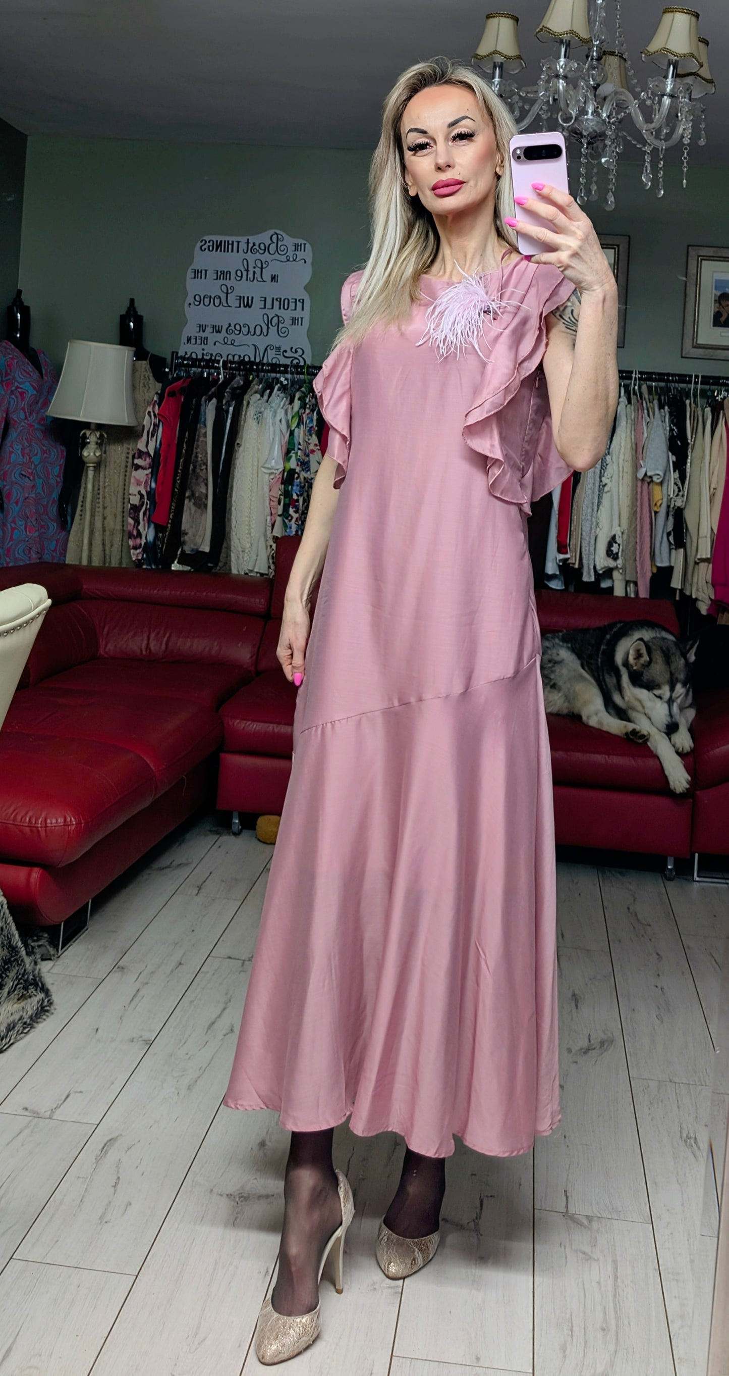 Stunning Light Pink Occasion Silk Dress