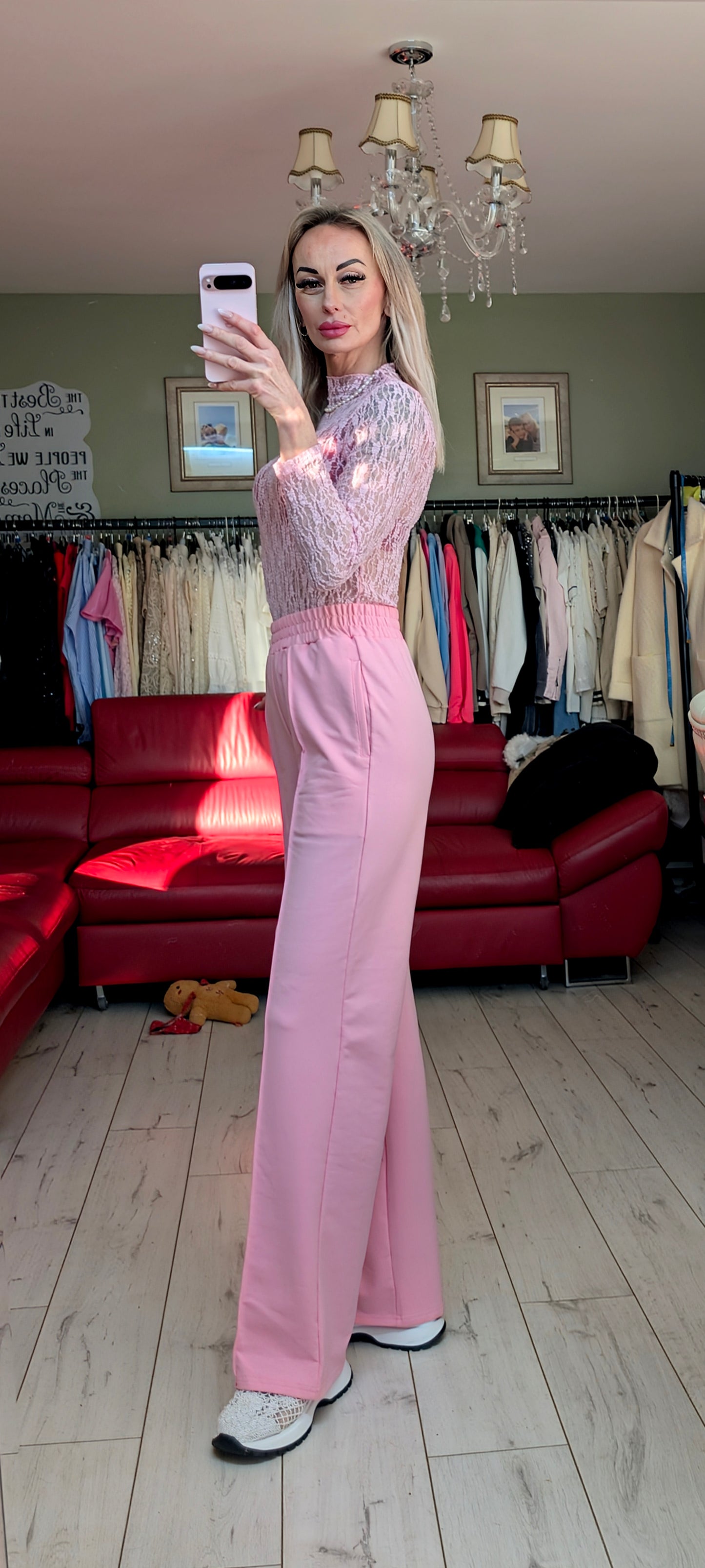 High Neck Baby Pink Lace Top