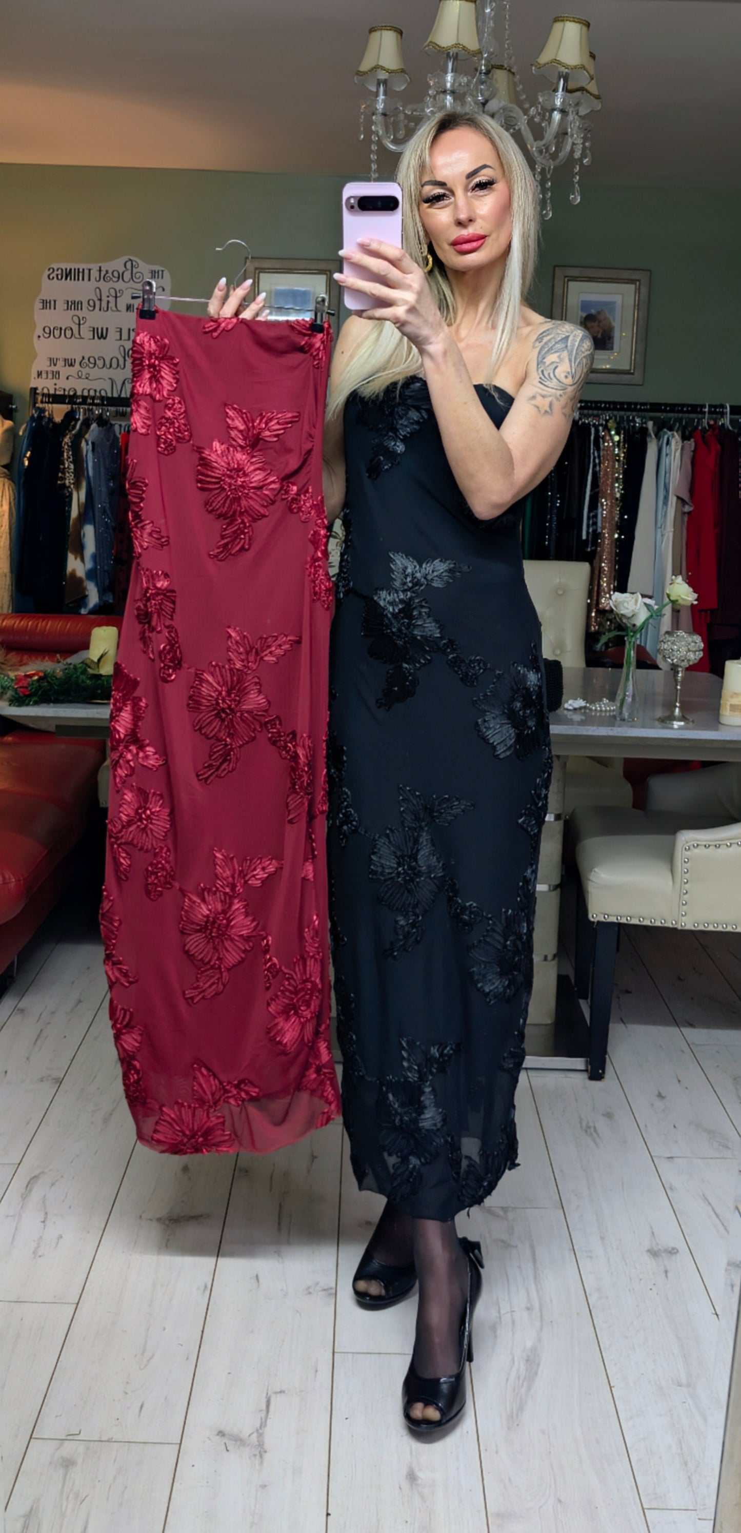 Net Long Dress With Flowers