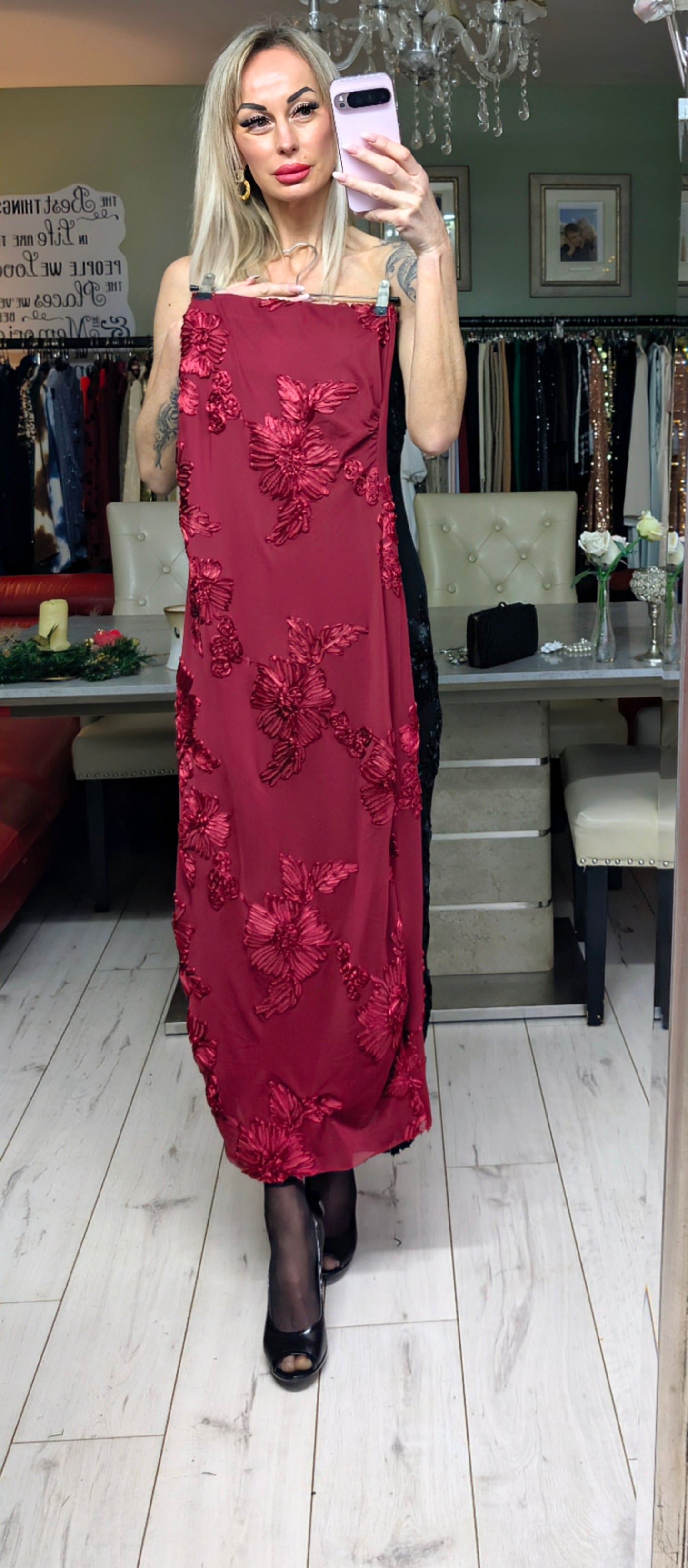 Net Long Dress With Flowers