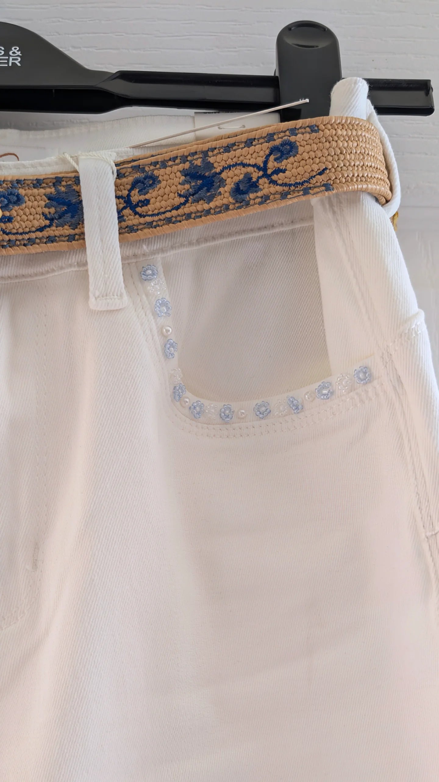 White Off Denim Trousers With Belt
