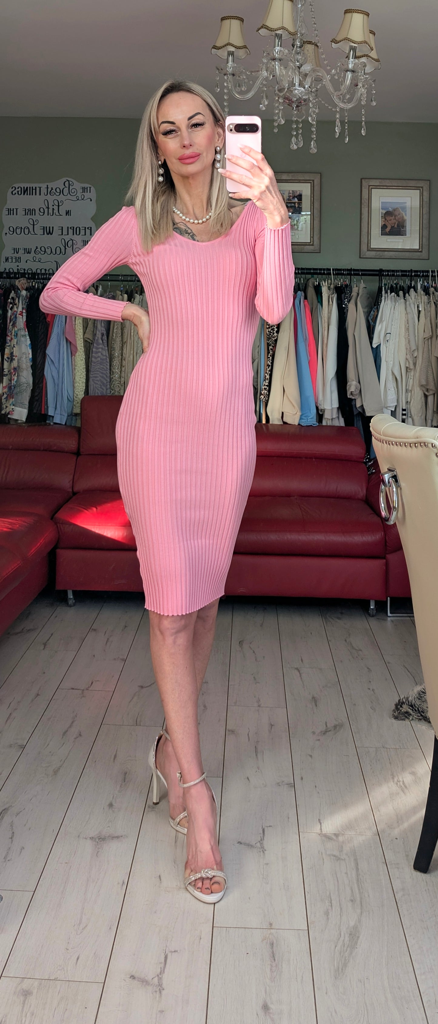 Ribbed Baby Pink Midi Dress