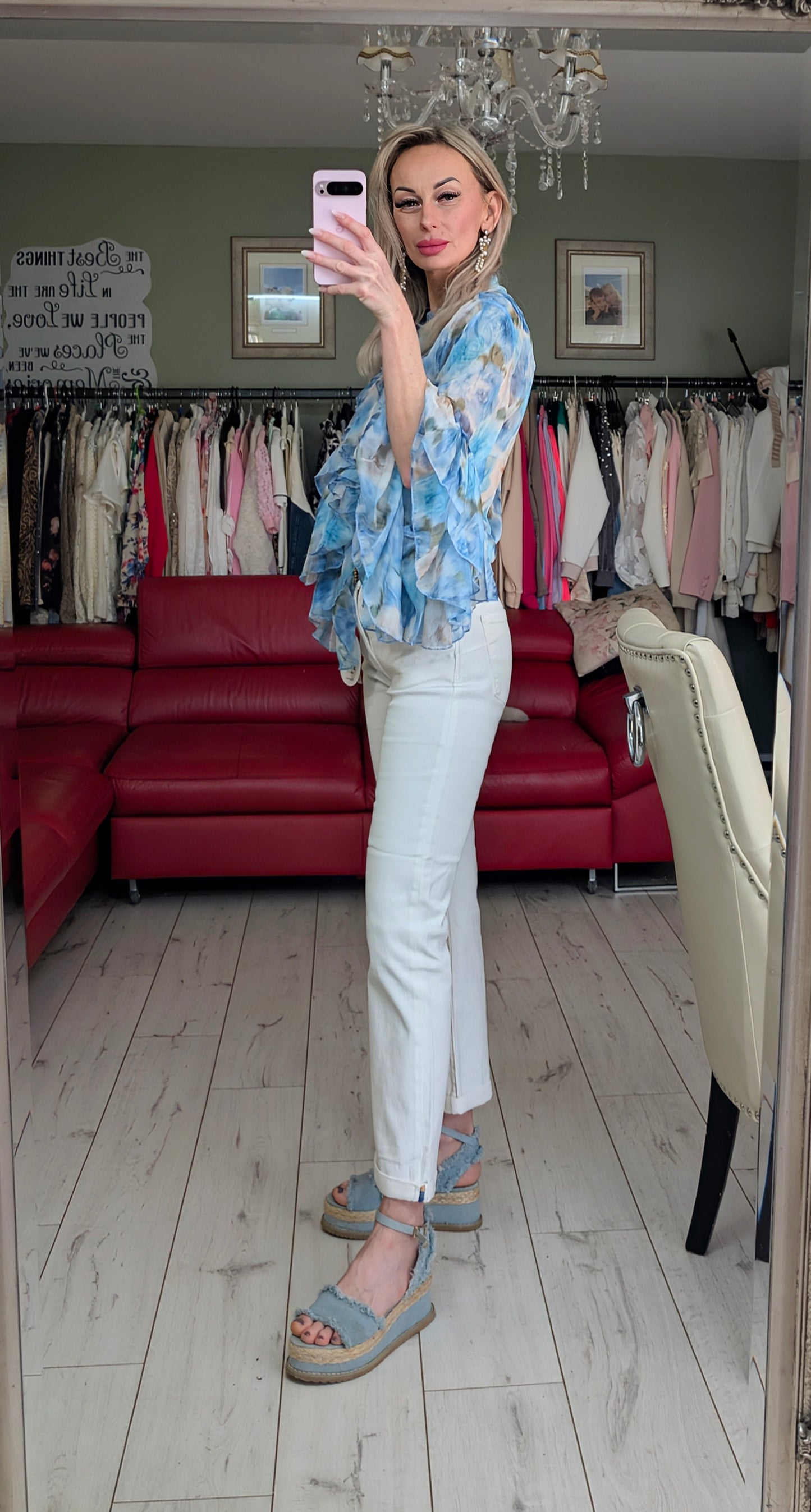 White Off Denim Trousers With Belt