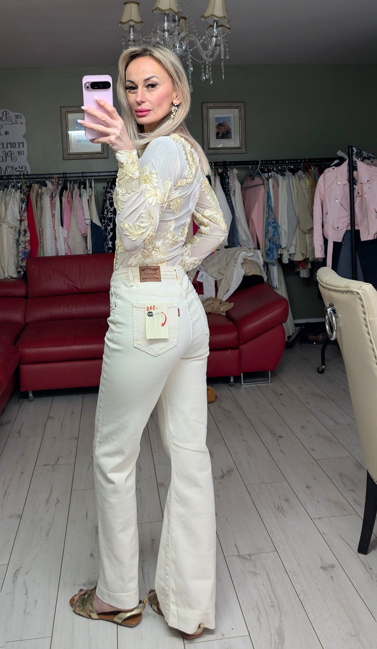 Net Top With Flower Print