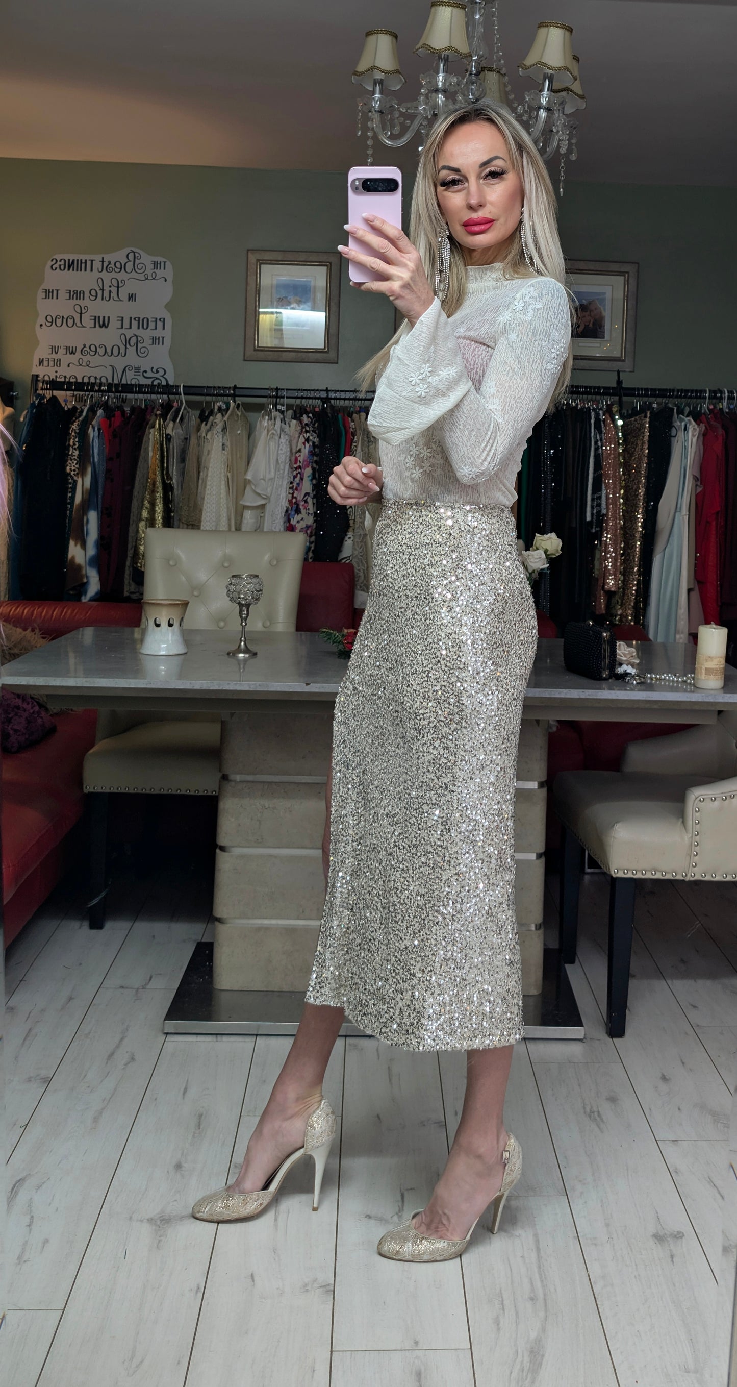 Sequin Skirt With Split